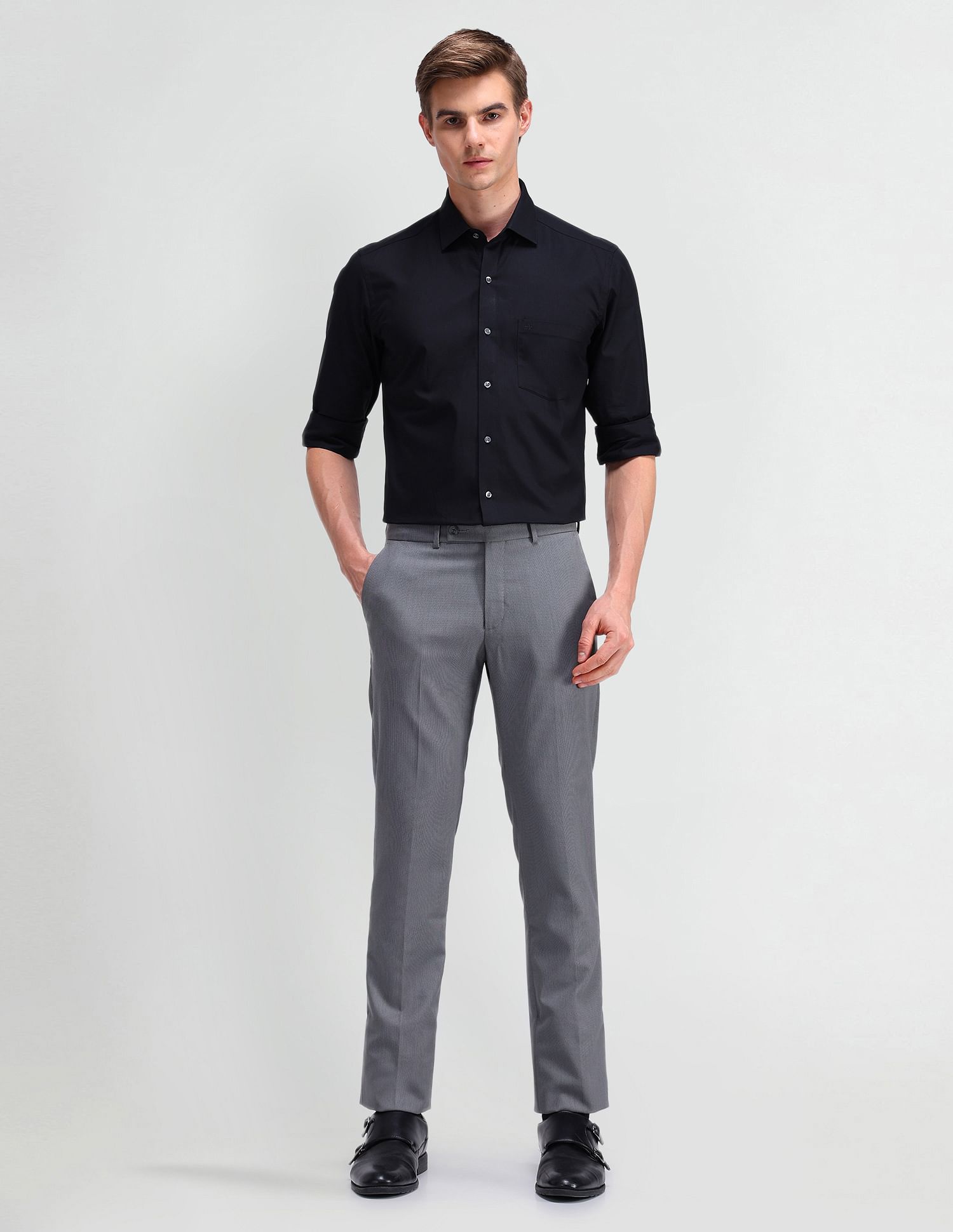 Arrow Denver Slim Fit Solid Trousers