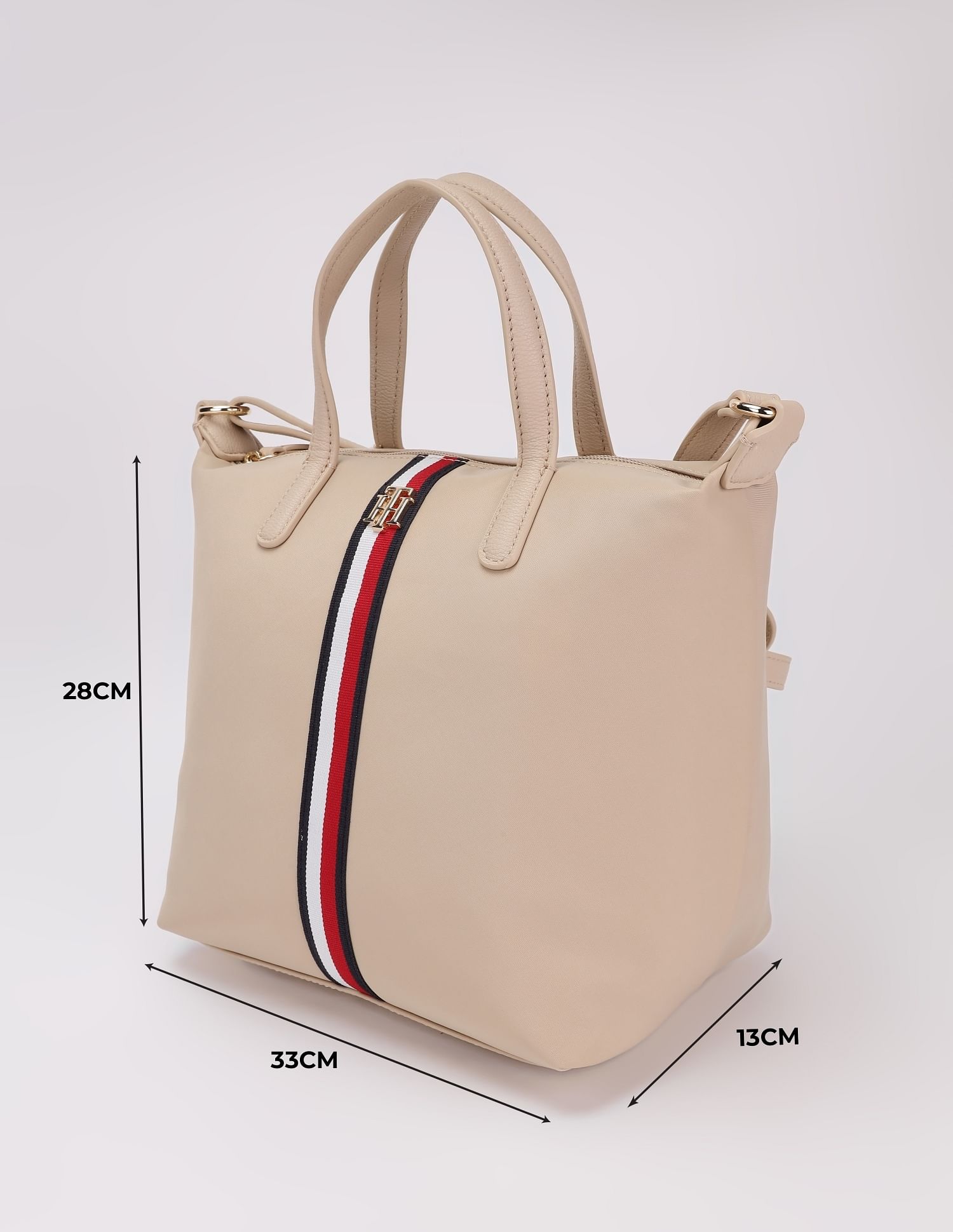 Tommy Hilfiger Solid Beige Nylon Handbag