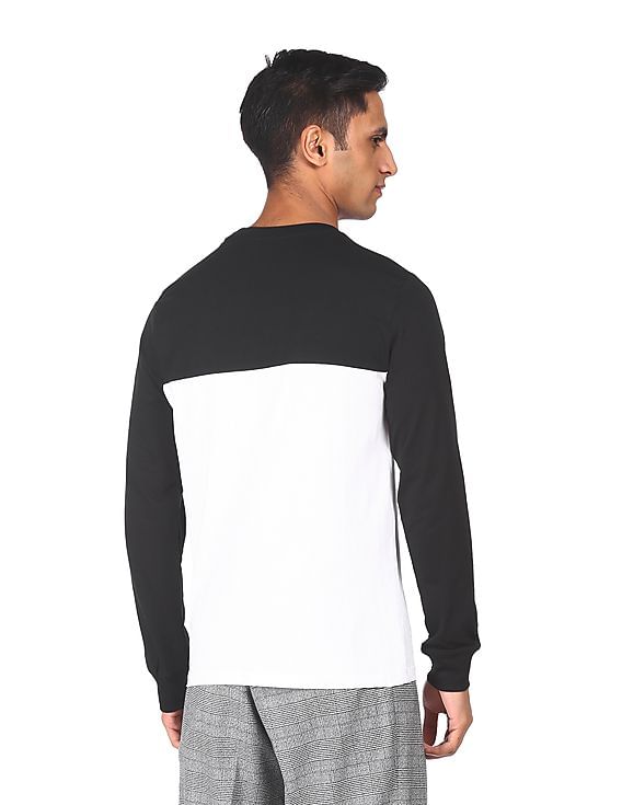 mens black and white long sleeve t shirt