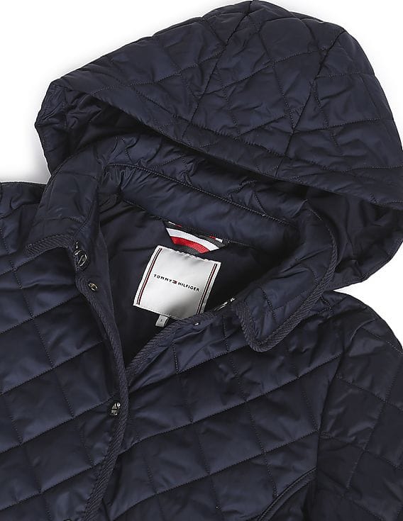 Buy Tommy Hilfiger Women Navy Light Weight Quilted Hooded Longline