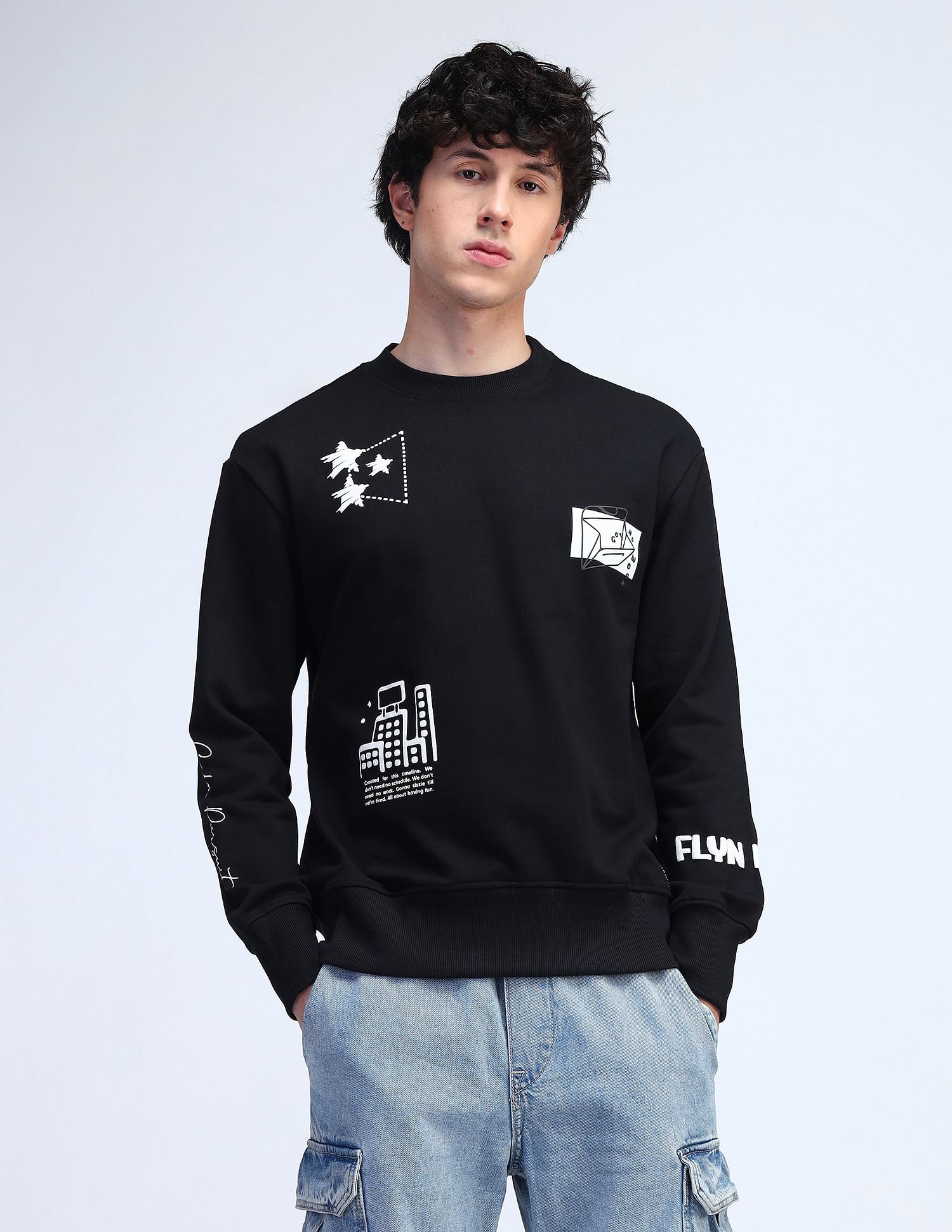 Flying Machine Relaxed Fit Printed Sweatshirt