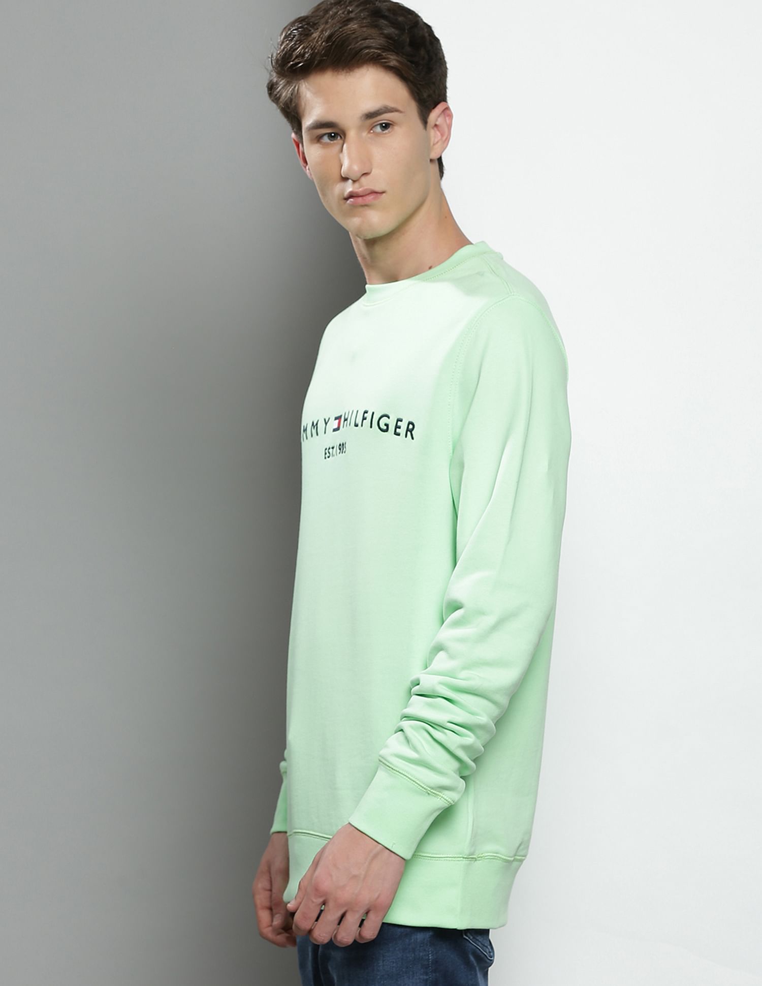 Tommy Hilfiger Men Green Graphic Print Crew Neck Sweatshirt