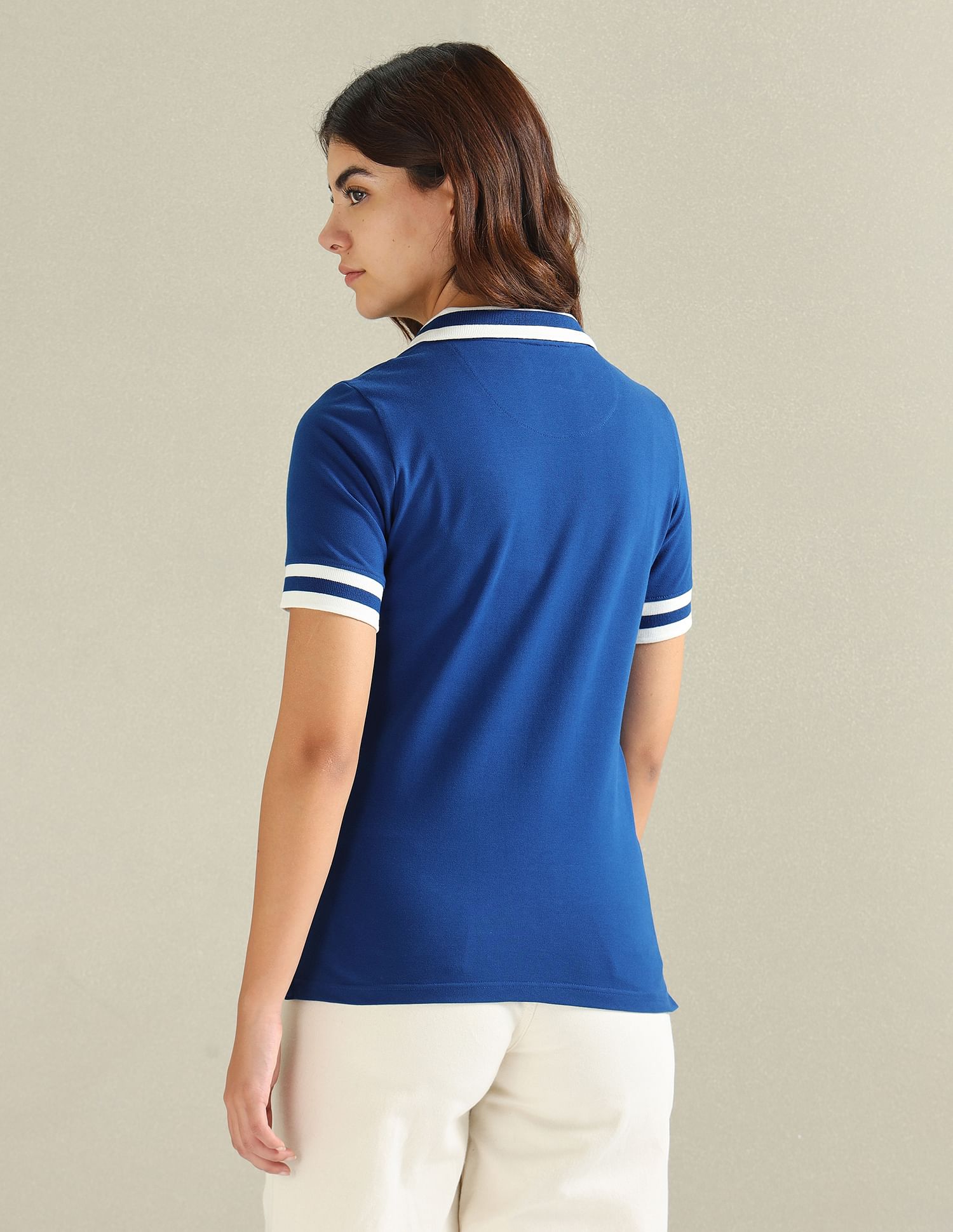 U.S. Polo Assn. Women Striped Collar Pique Polo Shirt