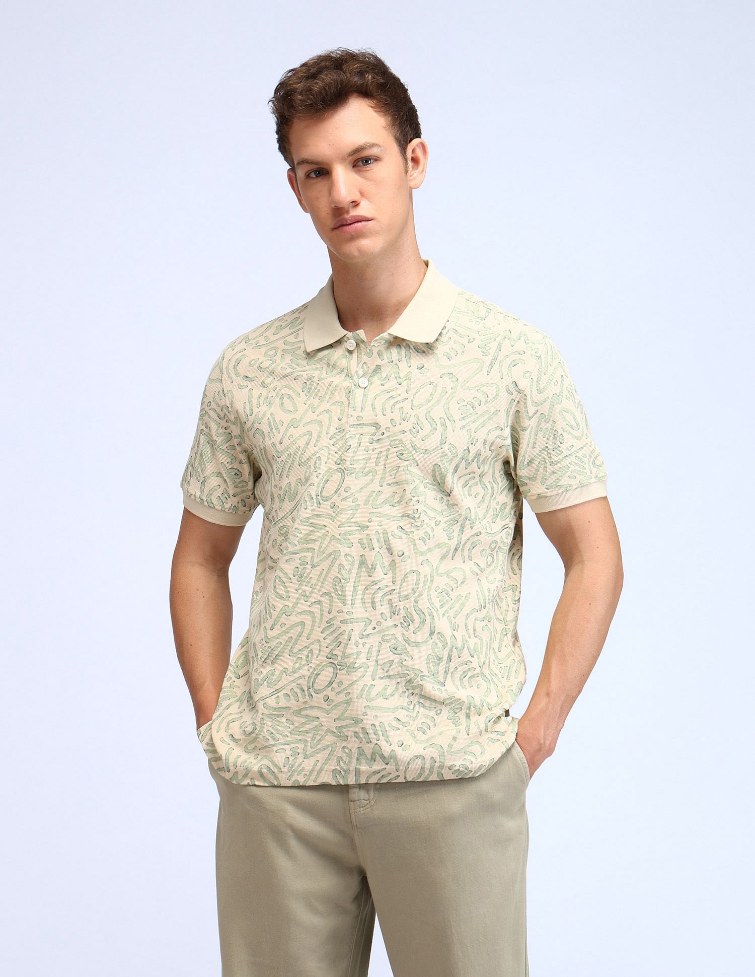 Flying Machine Abstract Pattern Pure Cotton Polo Shirt