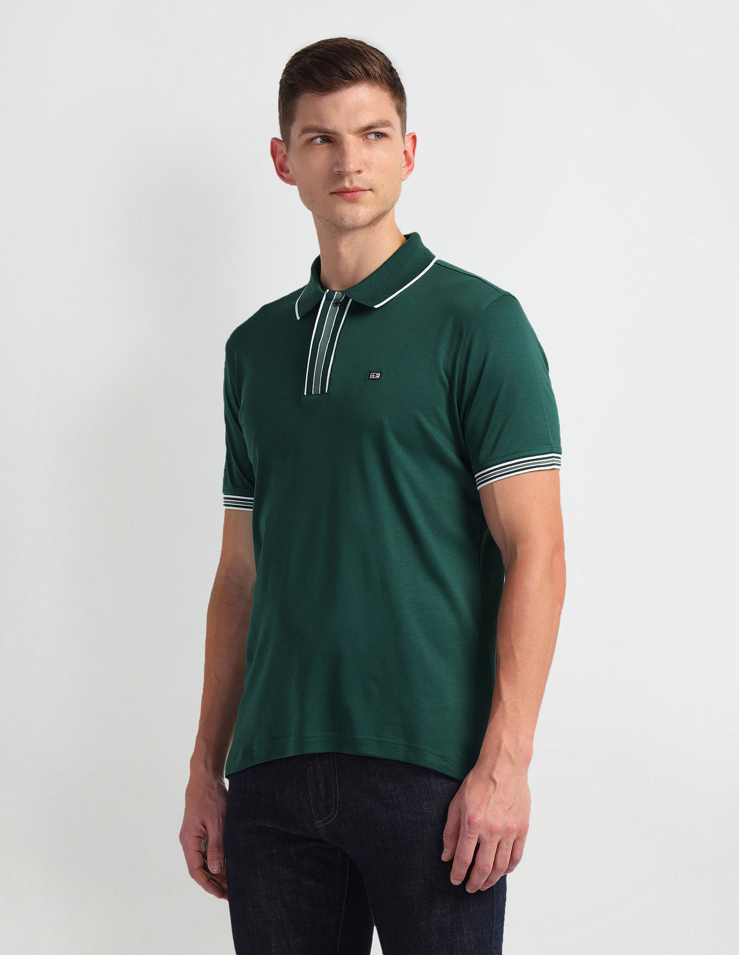 Arrow Sports Stripe Collar Solid Polo Shirt