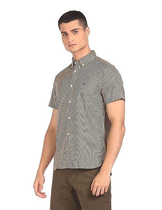 Tommy Hilfiger Men Yellow Slim Fit Check Casual Shirt