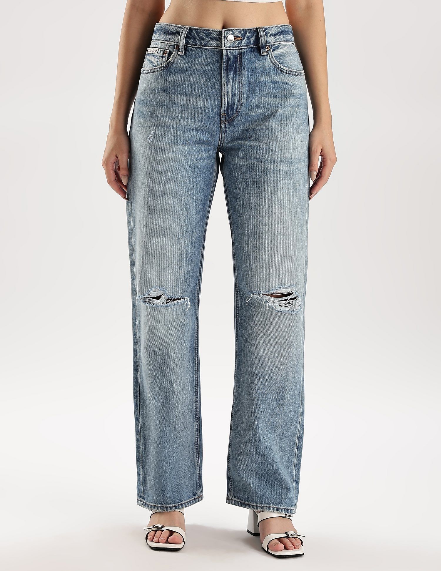 Calvin Klein Jeans Mid-Wash Straight-Fit High Rise Jeans