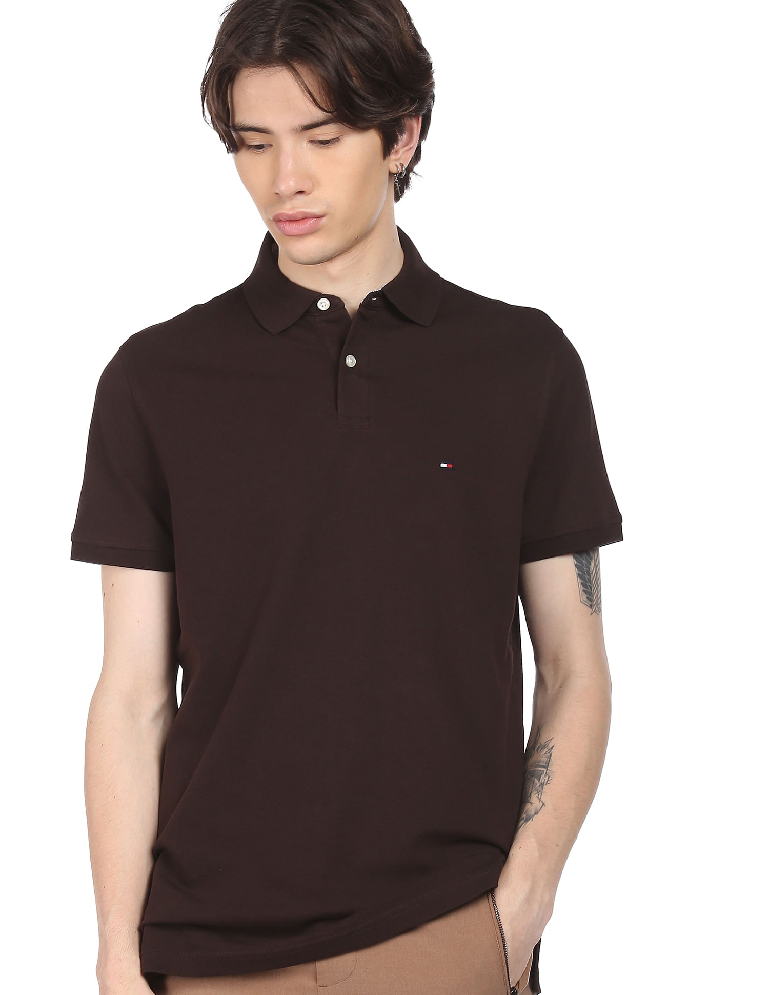Buy Tommy Hilfiger Men Brown 1985 Regular Fit Pique Solid