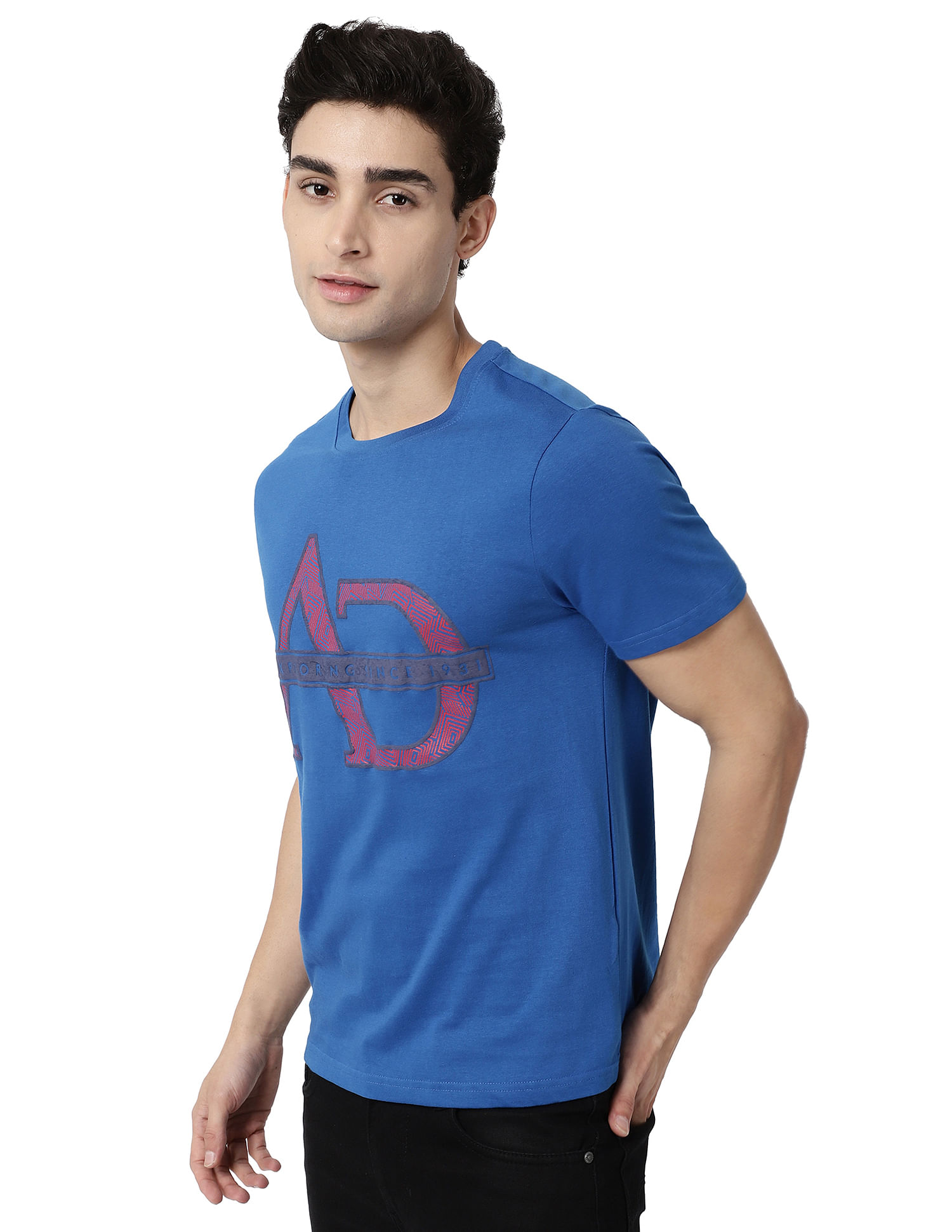 AD by Arvind Crew Neck Brand Print Cotton T-Shirt