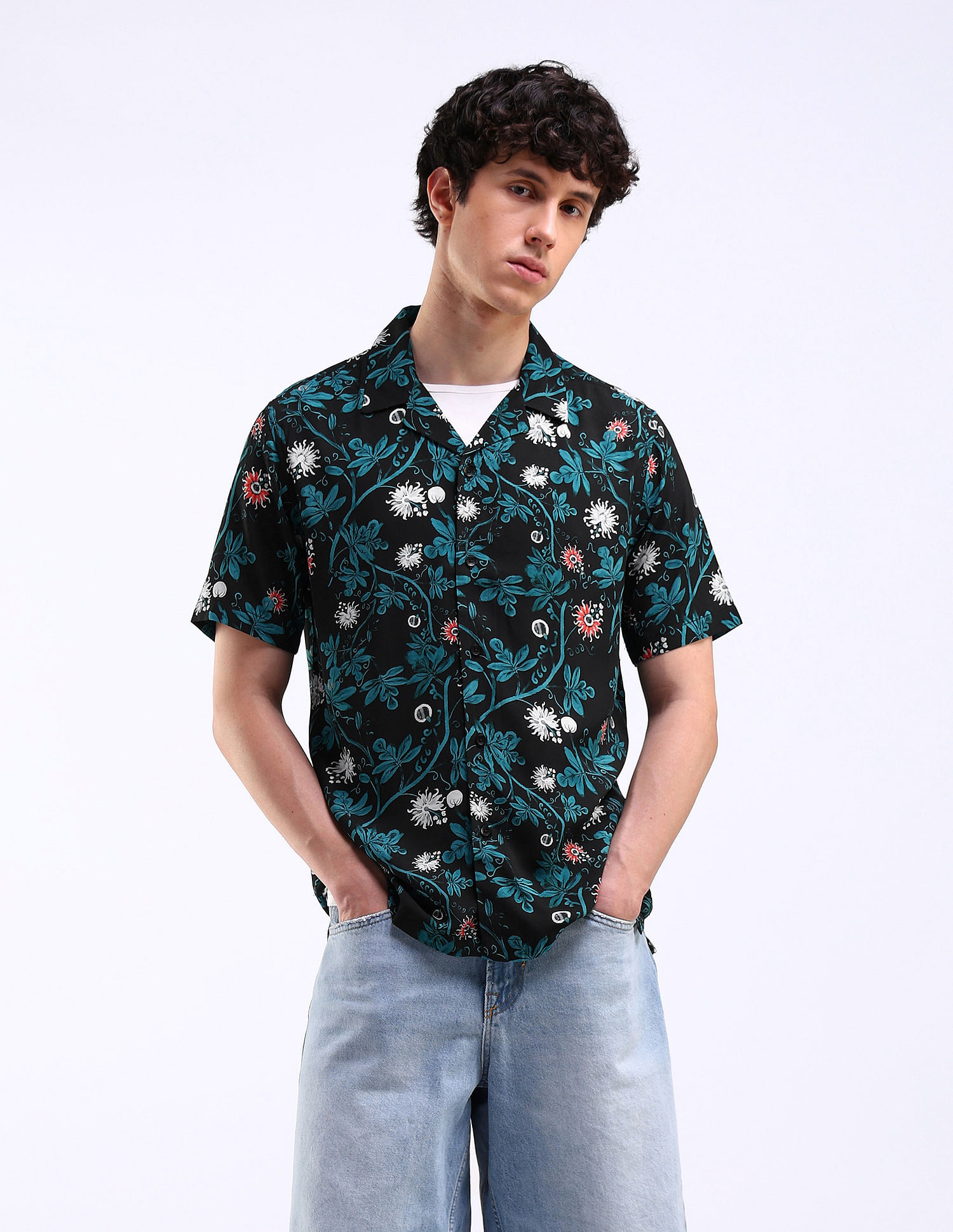 Flying Machine Cuban Collar Holiday Shirt