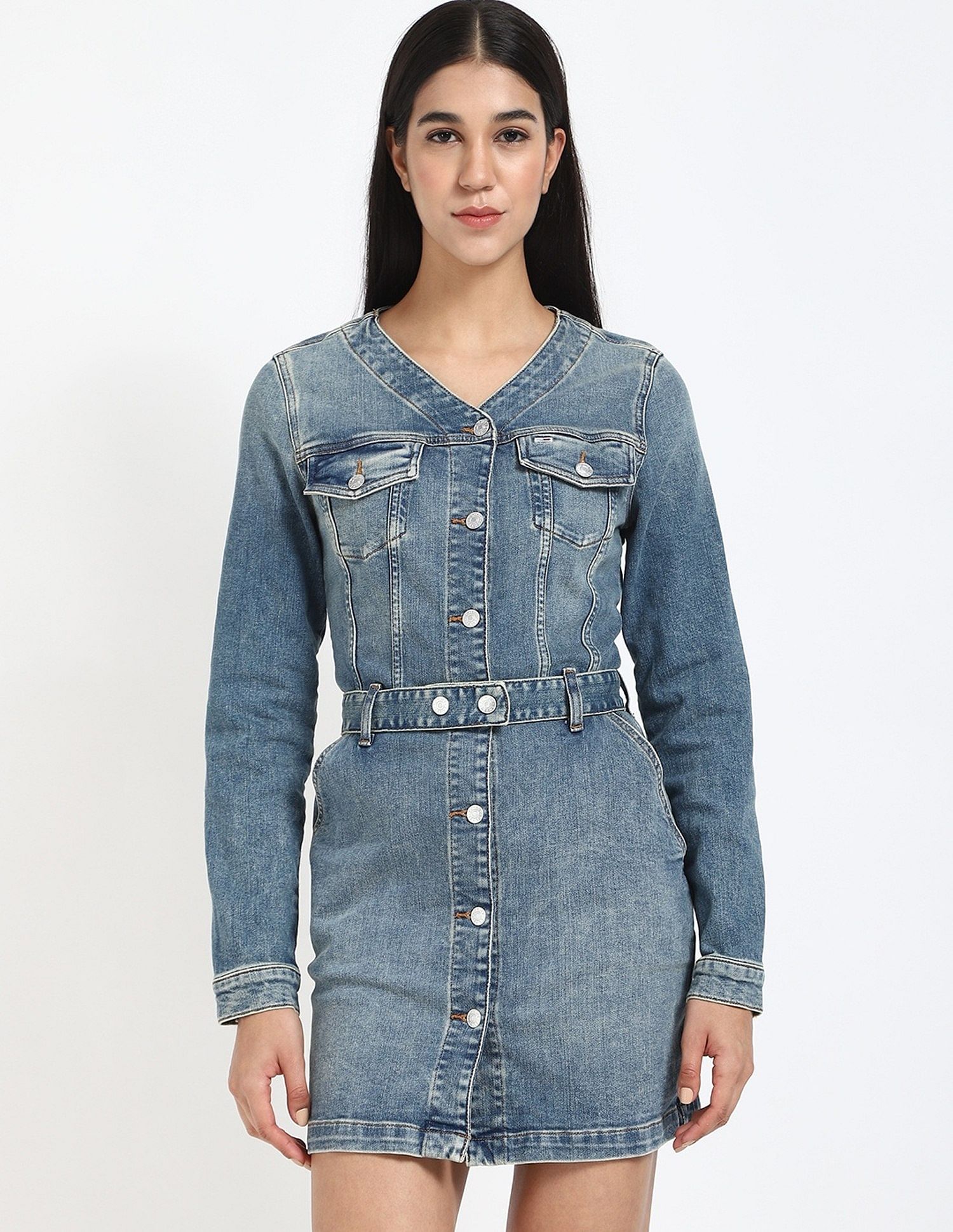 Tommy Hilfiger Cotton V-Neck Denim Dress