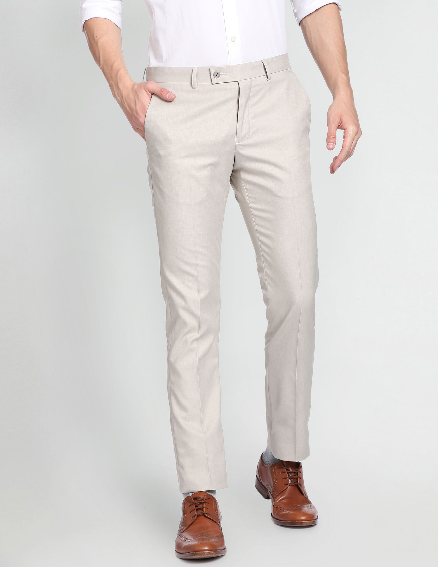 Buy Men Grey Textured Slim Fit Formal Trousers Online - 715855 | Peter  England