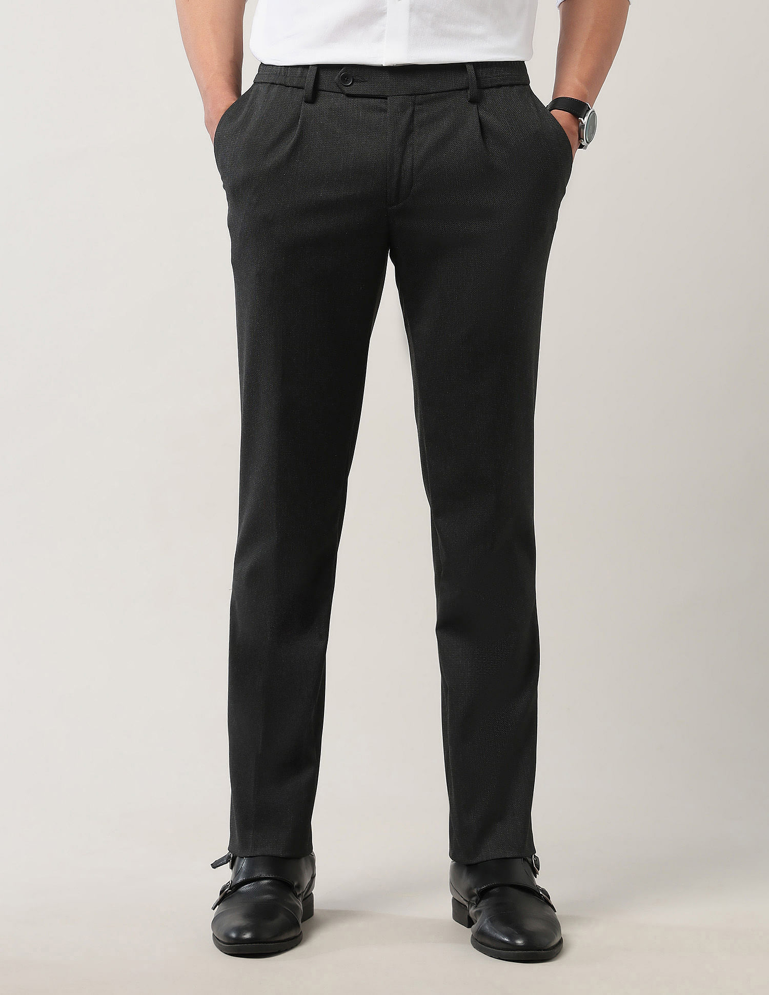 Arrow Textured Mid Rise Trousers