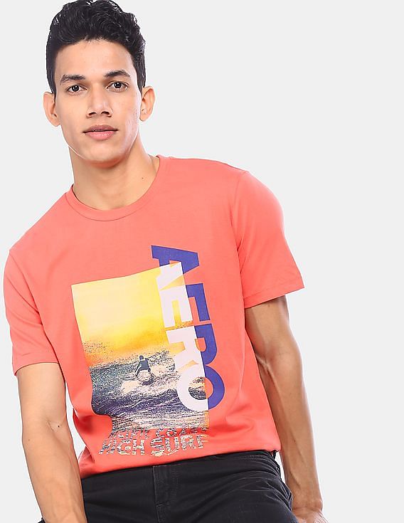 Buy Aeropostale Men Coral Red Crew Neck Brand Print T-Shirt - NNNOW.com