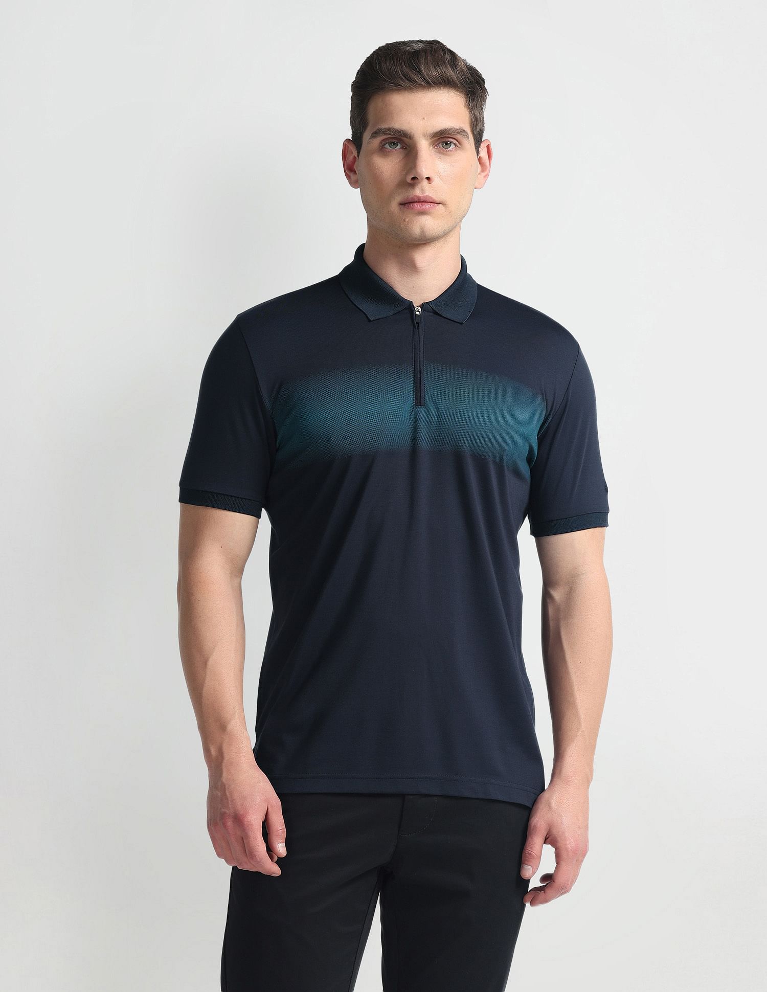 Arrow Newyork Colour Block Zipper Polo Shirt
