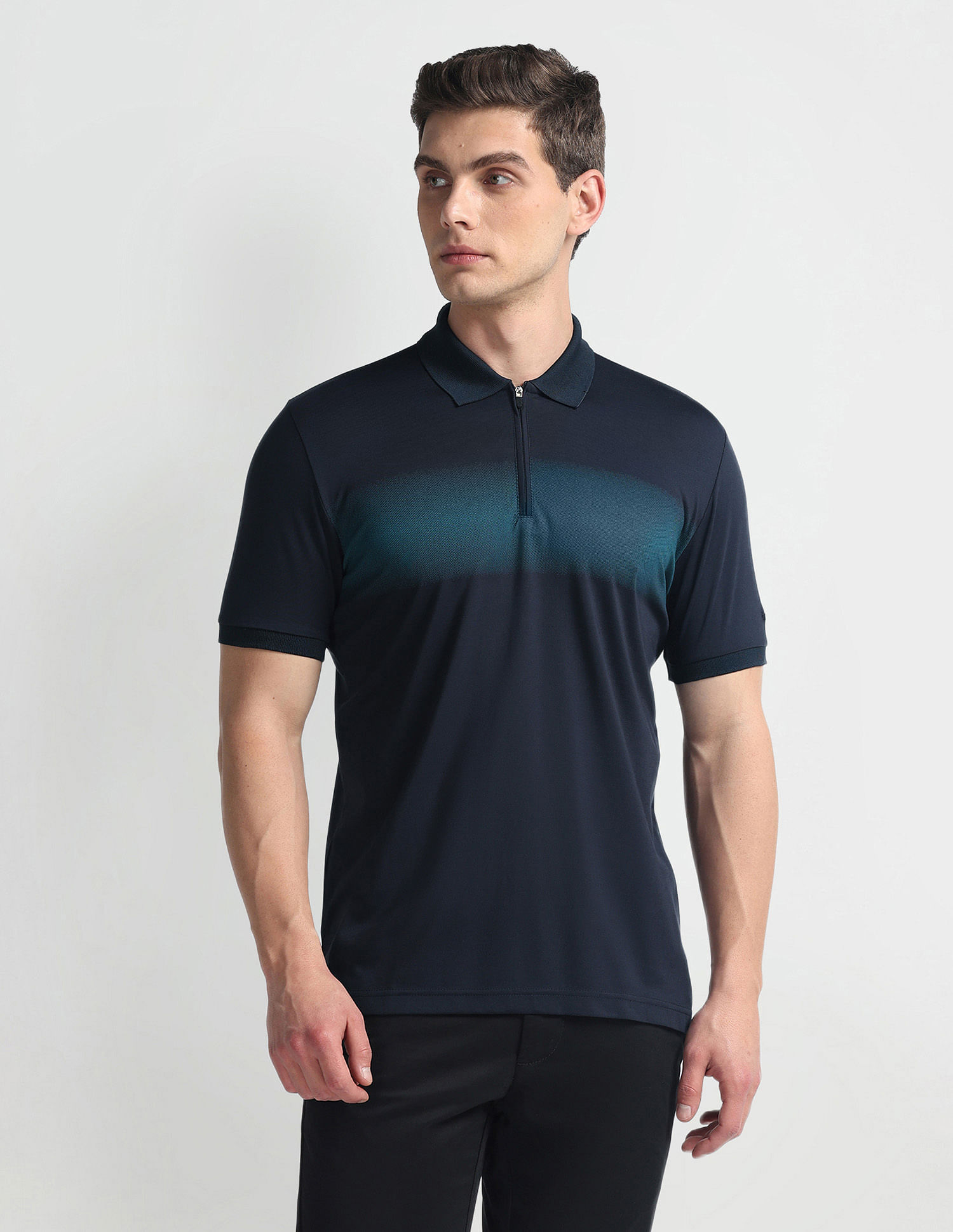 Arrow Newyork Colour Block Zipper Polo Shirt