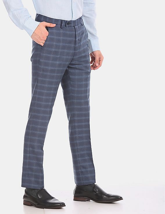 Buy RAYMOND Mens 4 Pocket Checked Trousers  Shoppers Stop