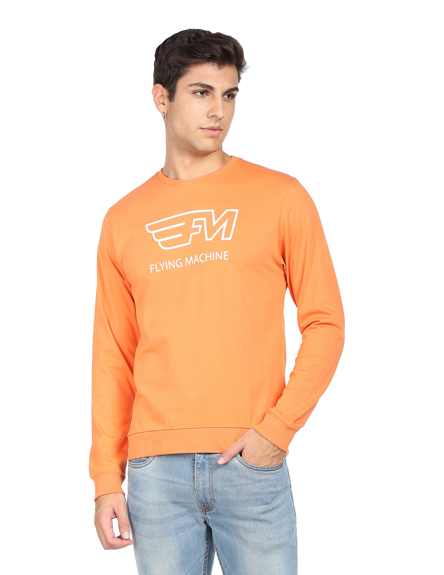 Flying Machine Long Sleeve Brand Print Cotton T-Shirt