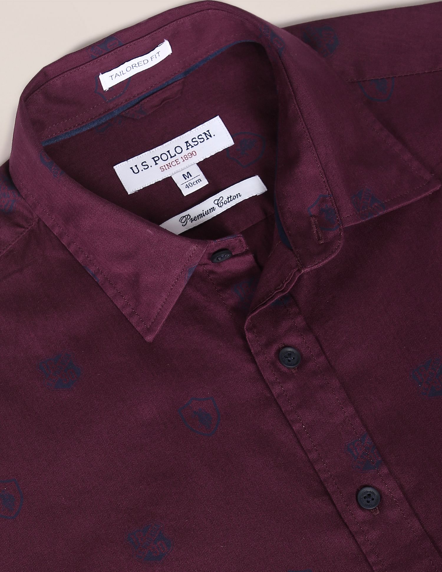 U.S. Polo Assn. Herringbone Brand Print Cotton Shirt