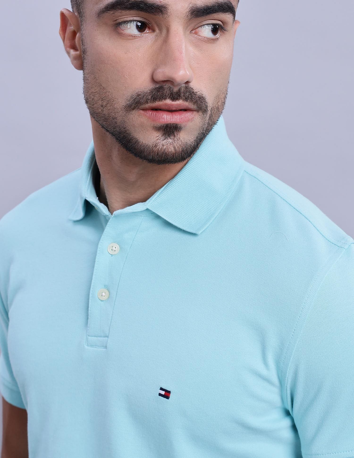 Tommy Hilfiger Mens Blue Solid Polo Shirt