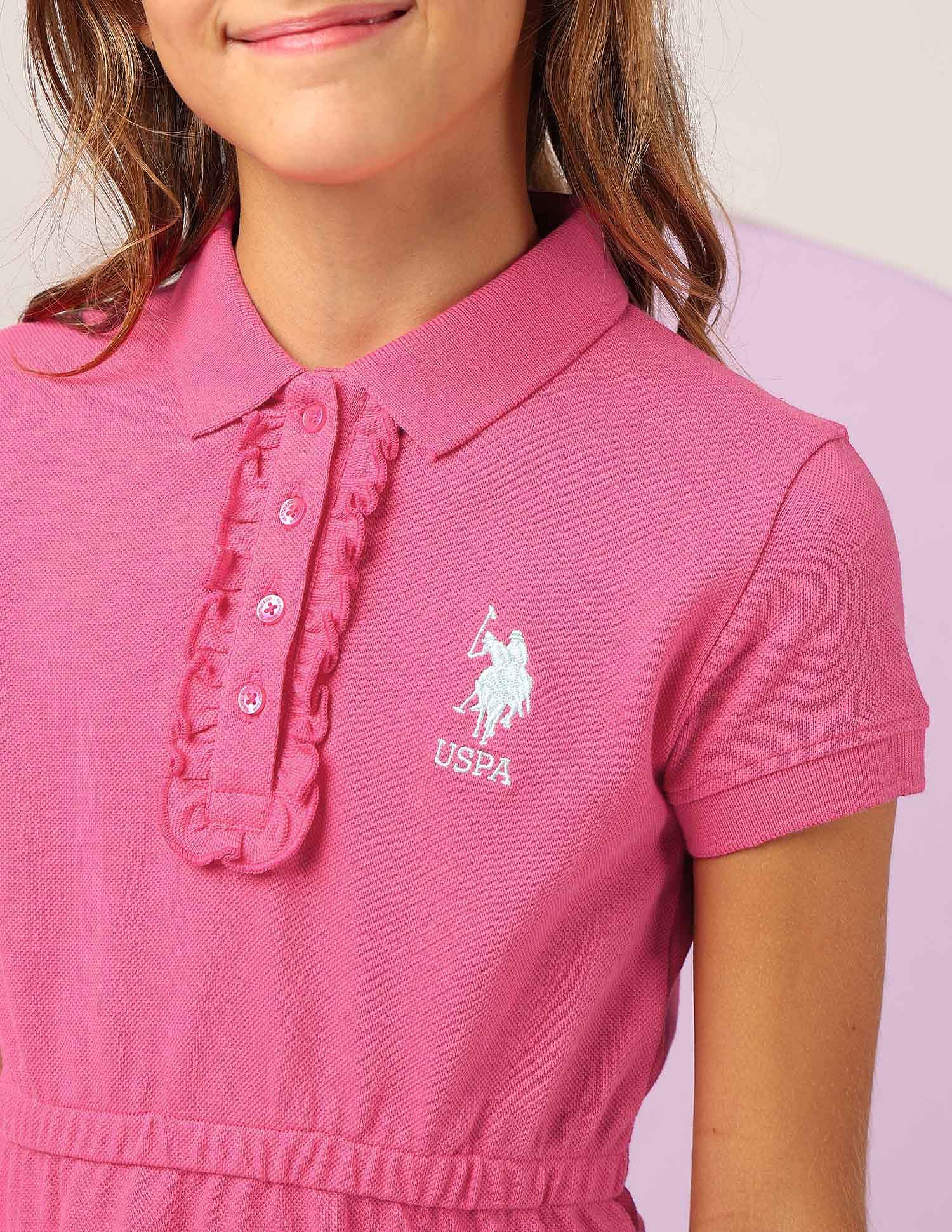 U.S. Polo Assn. Kids Girls Cinched Waist Polo Dress