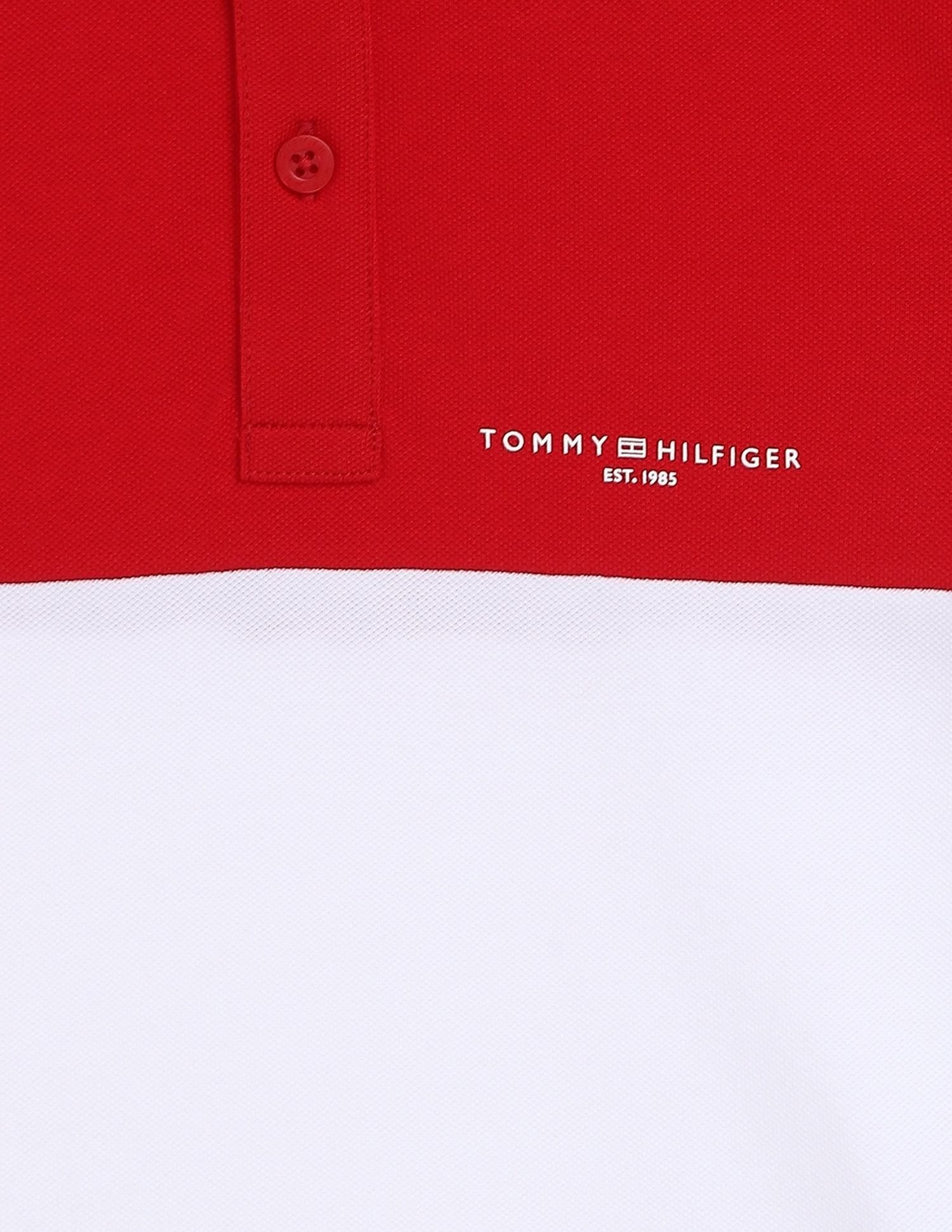 Tommy Hilfiger Boys Red Colour Blocked Polo Shirt