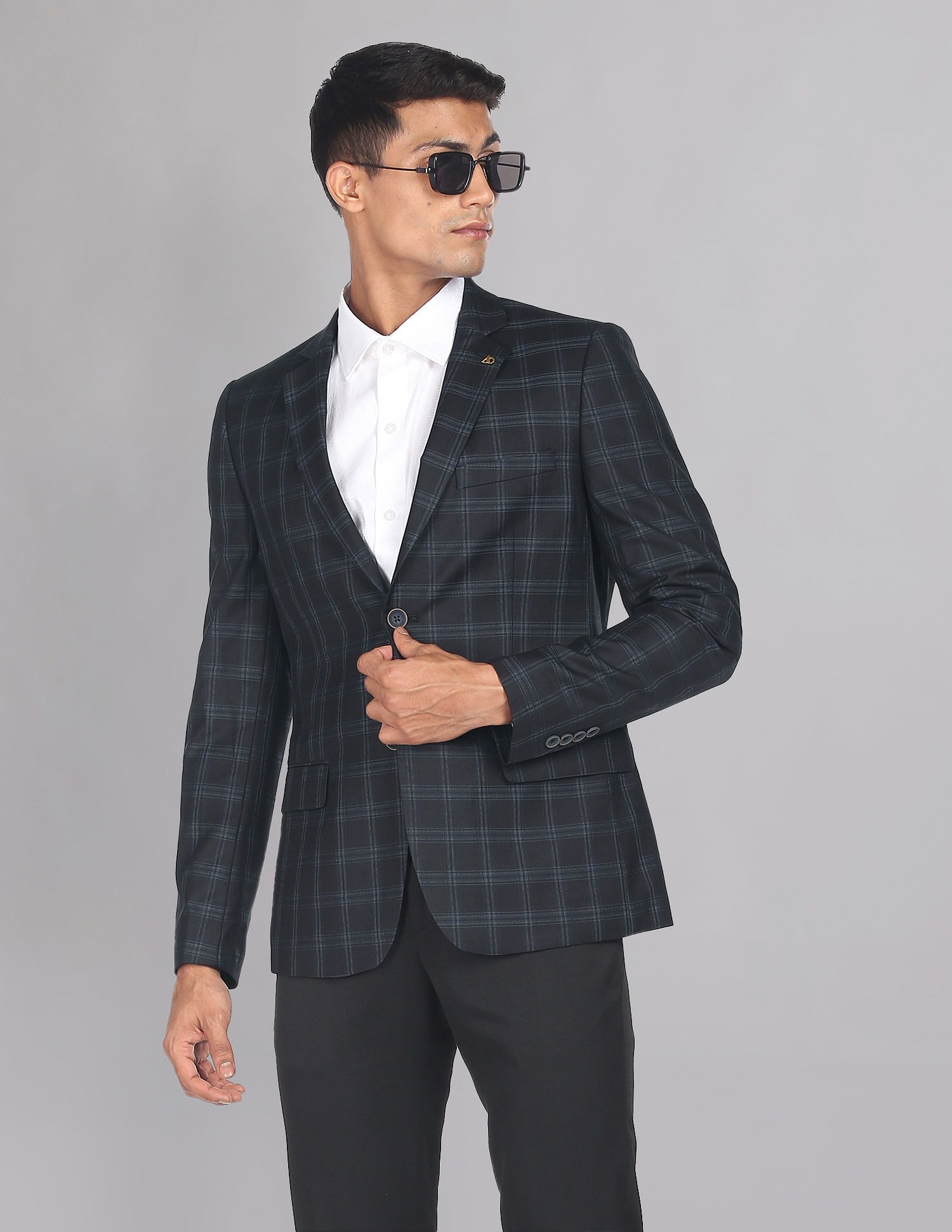 Mens black sale check blazer