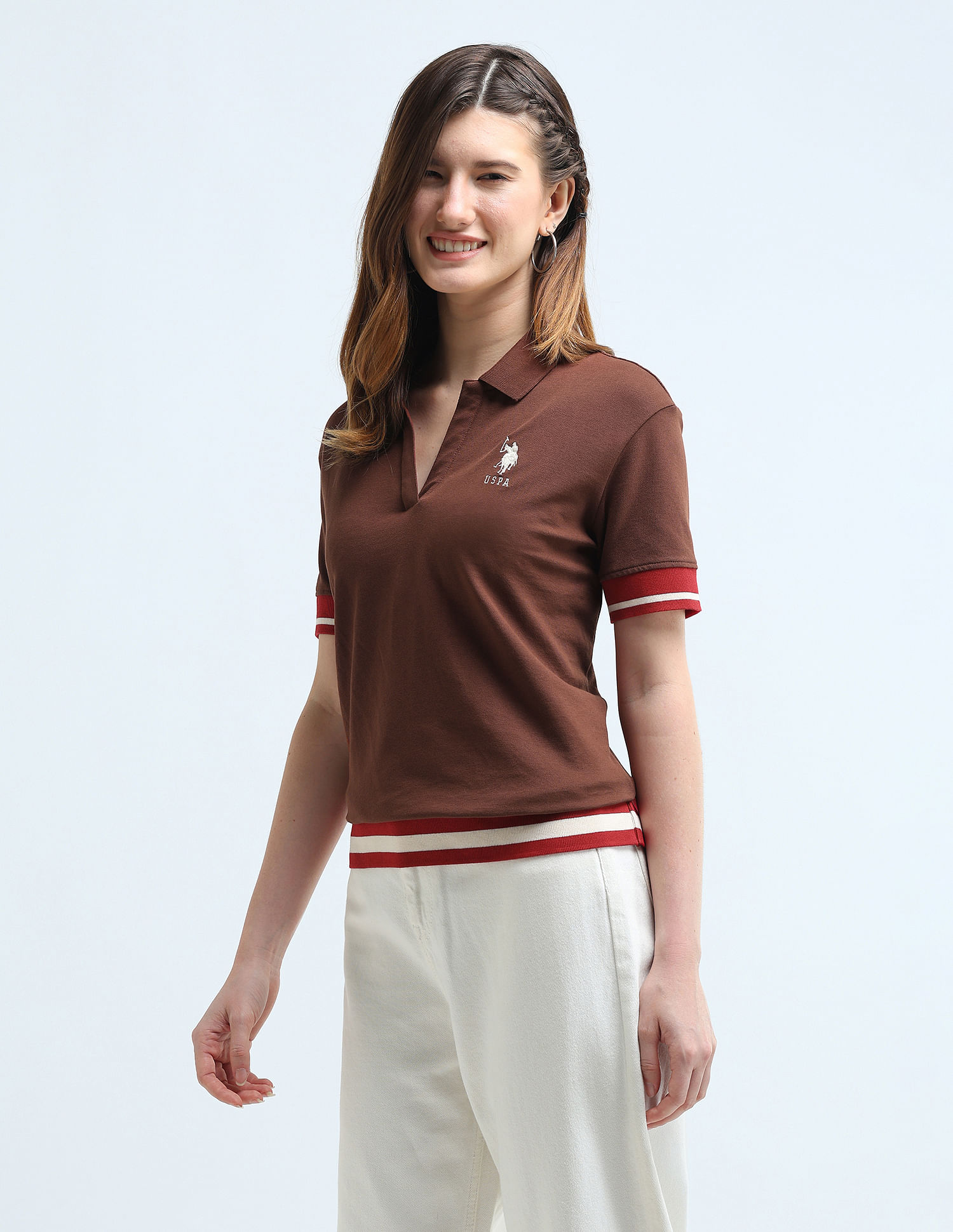 U.S. Polo Assn. Women Boxy Fit Tipped Polo Shirt