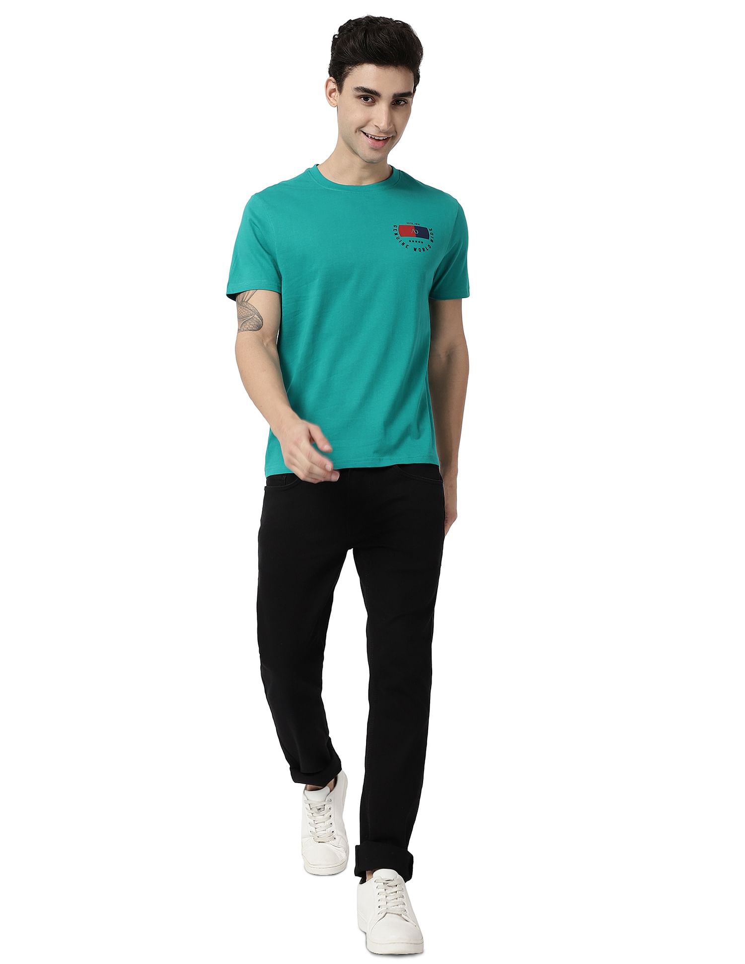 AD by Arvind Crew Neck Solid Cotton T-Shirt