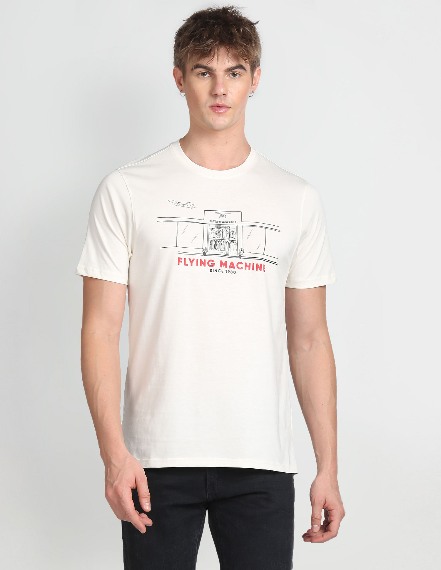 Flying Machine Graphic Print Cotton T-Shirt