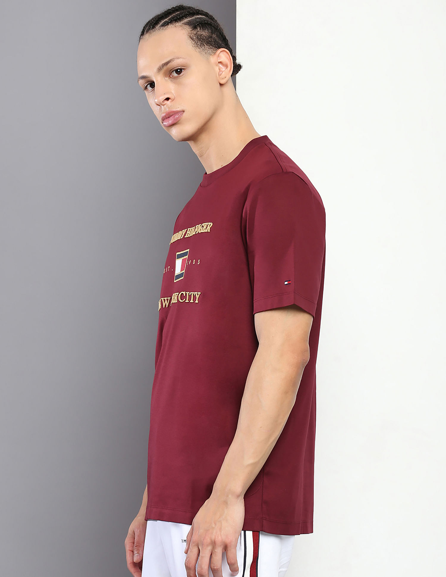 Buy Tommy Hilfiger Gold Embroidered Regular Fit Icon T-Shirt