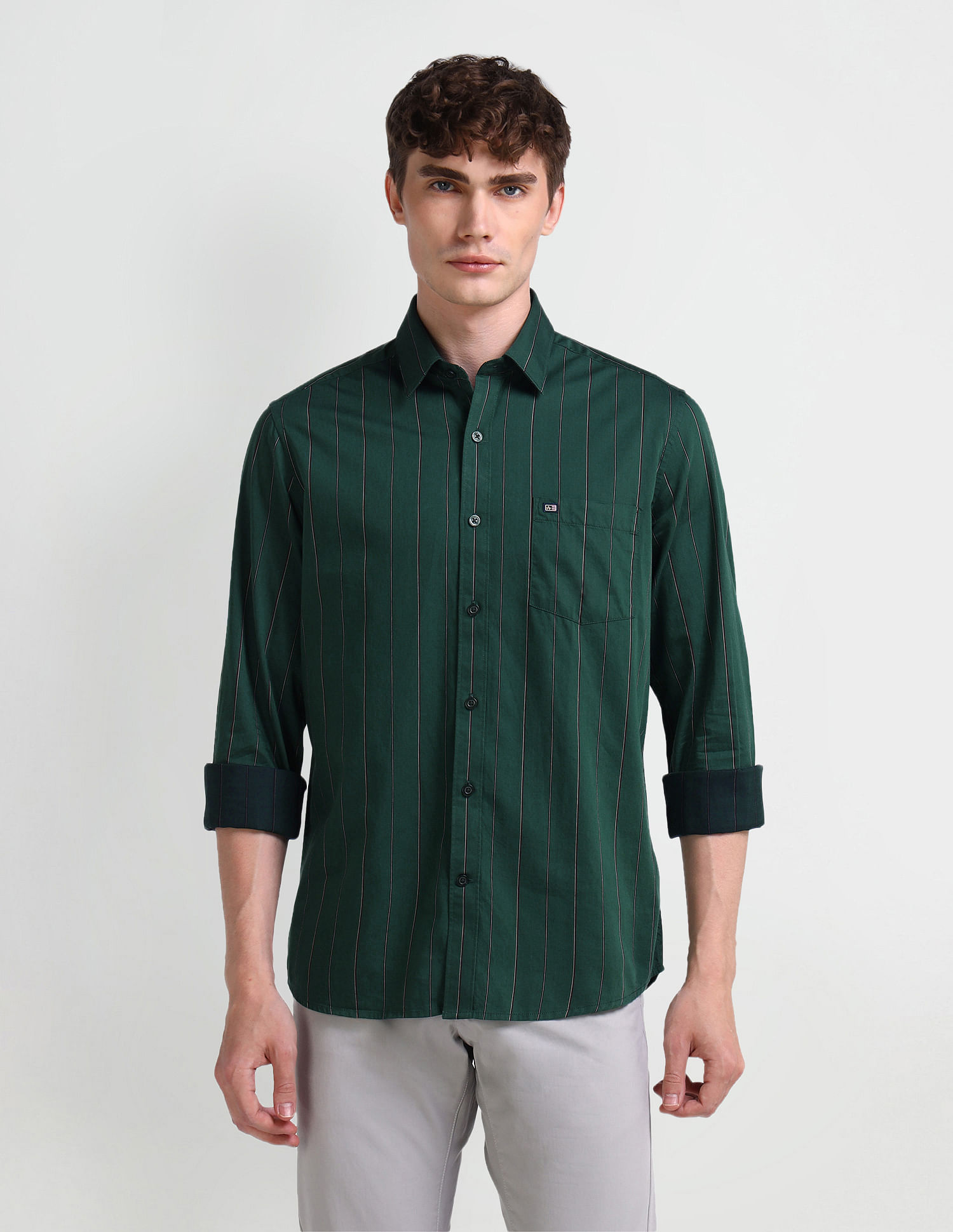 Arrow Sport Manhattan Slim Vertical Striped Shirt