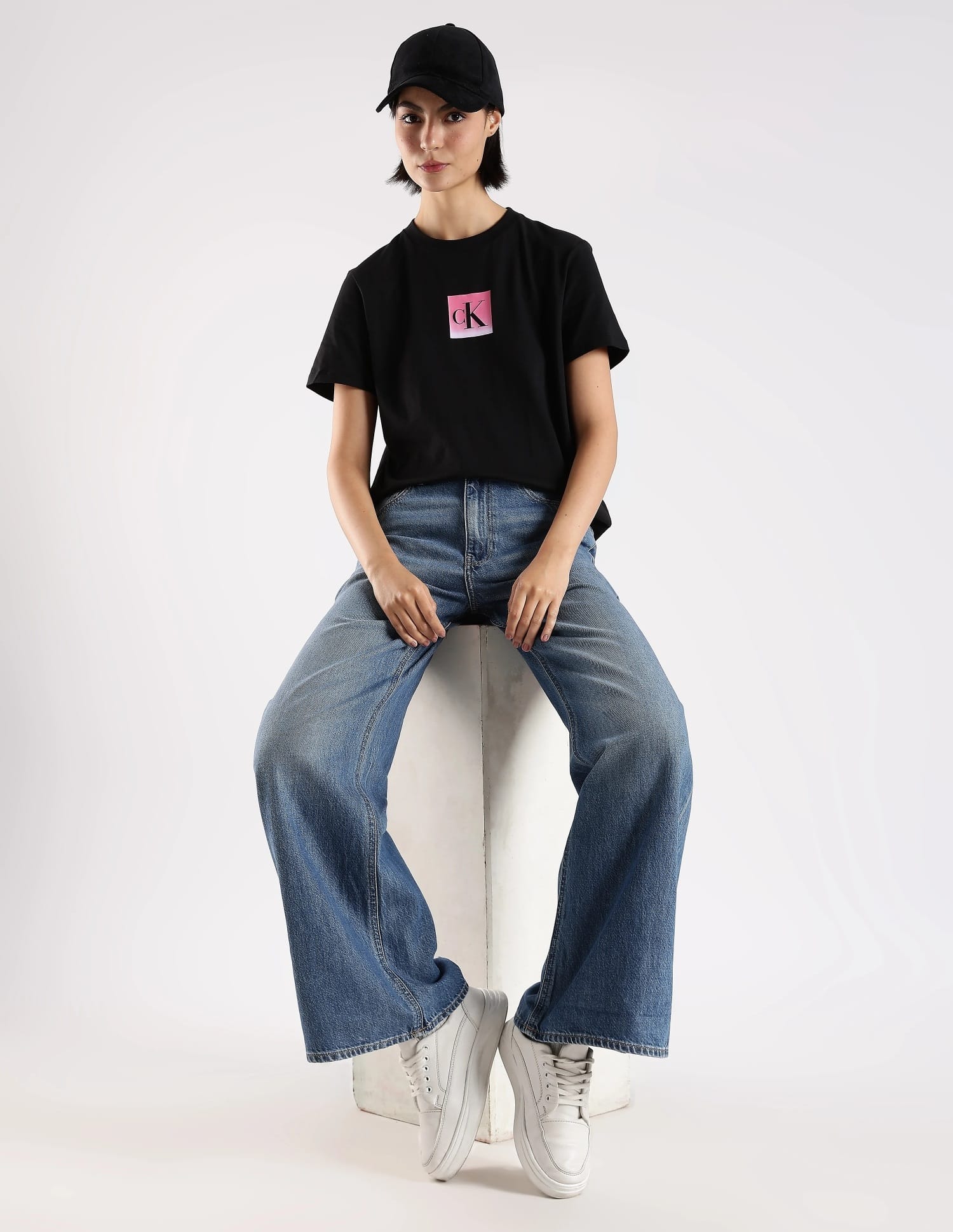 Buy Calvin Klein Jeans Mid-Wash Wide Fit Mid Rise Jeans