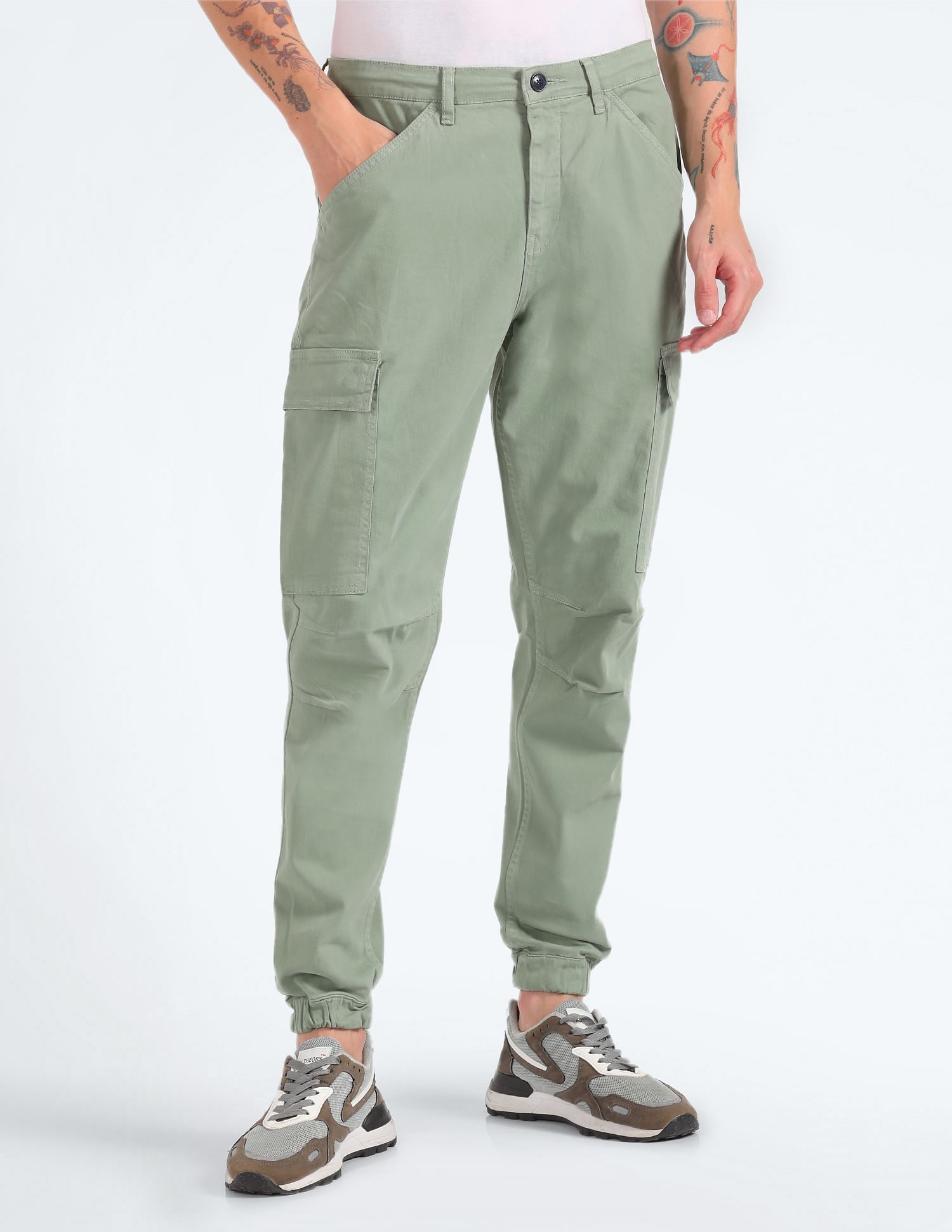 Flying Machine Mid Rise Solid Cargo Utility Trousers