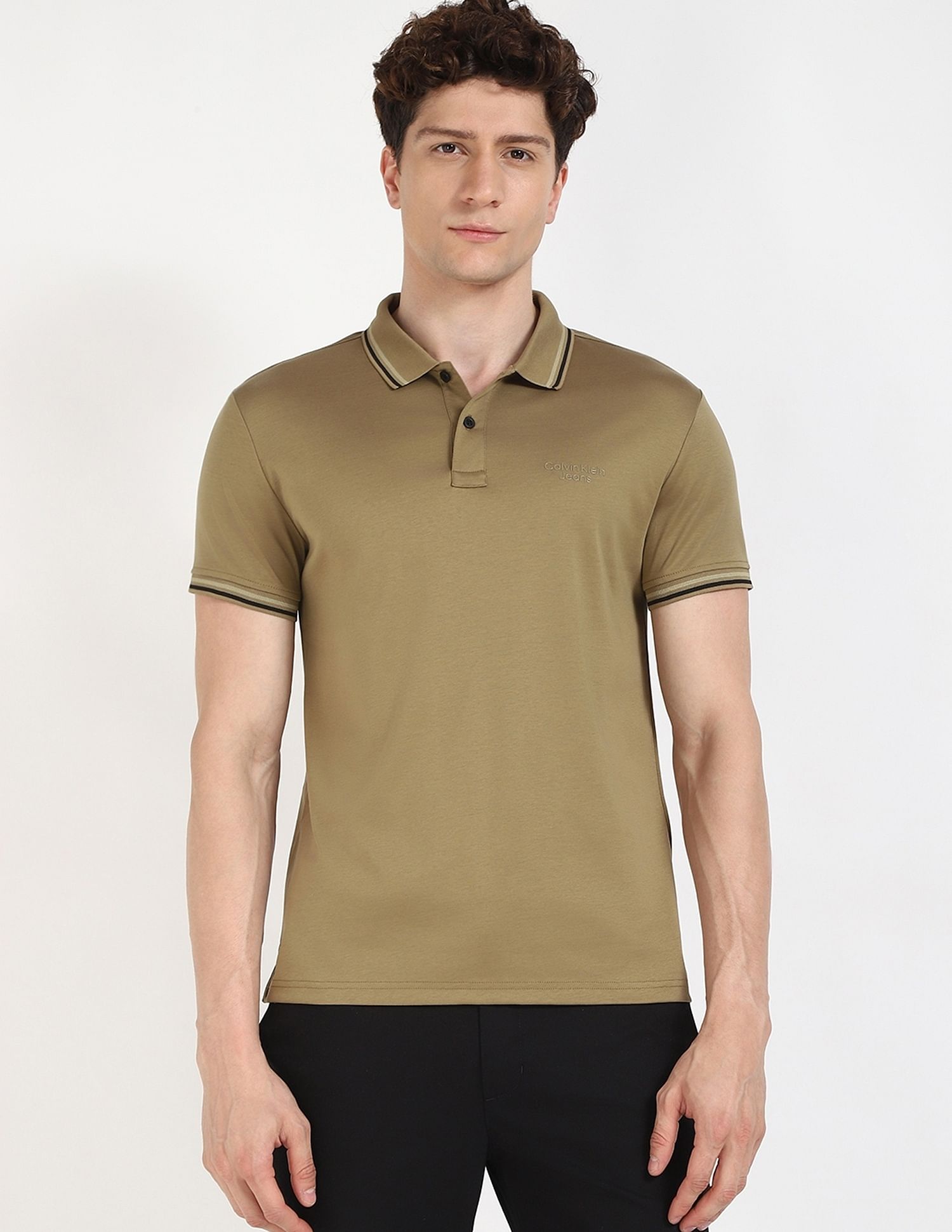 Calvin Klein Jeans Solid Regular-Fit Cotton Polo T-Shirt