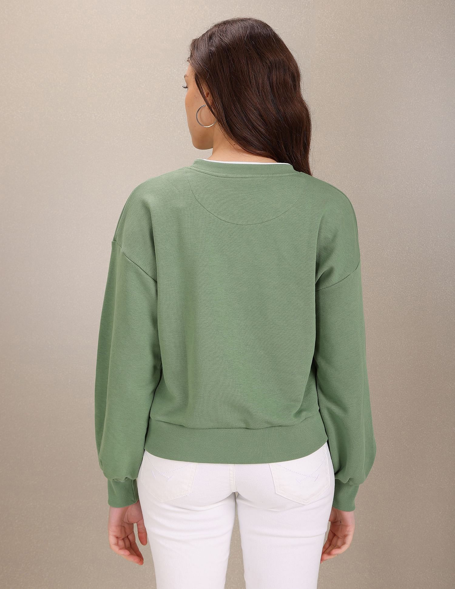 U.S. Polo Assn. Women Tipped Crew Neck Solid Sweatshirt
