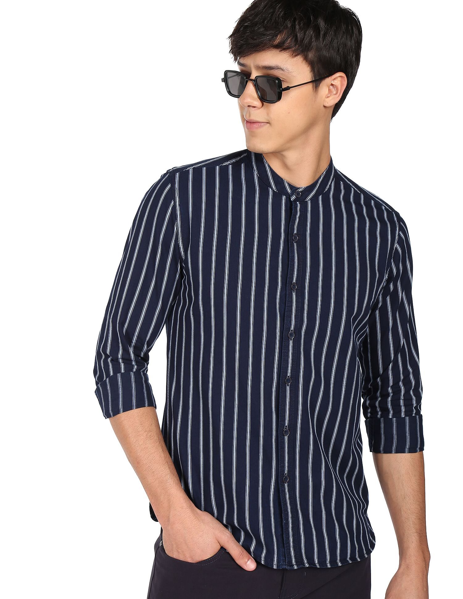 Flying Machine Vertical Stripe Cotton Twill Shirt