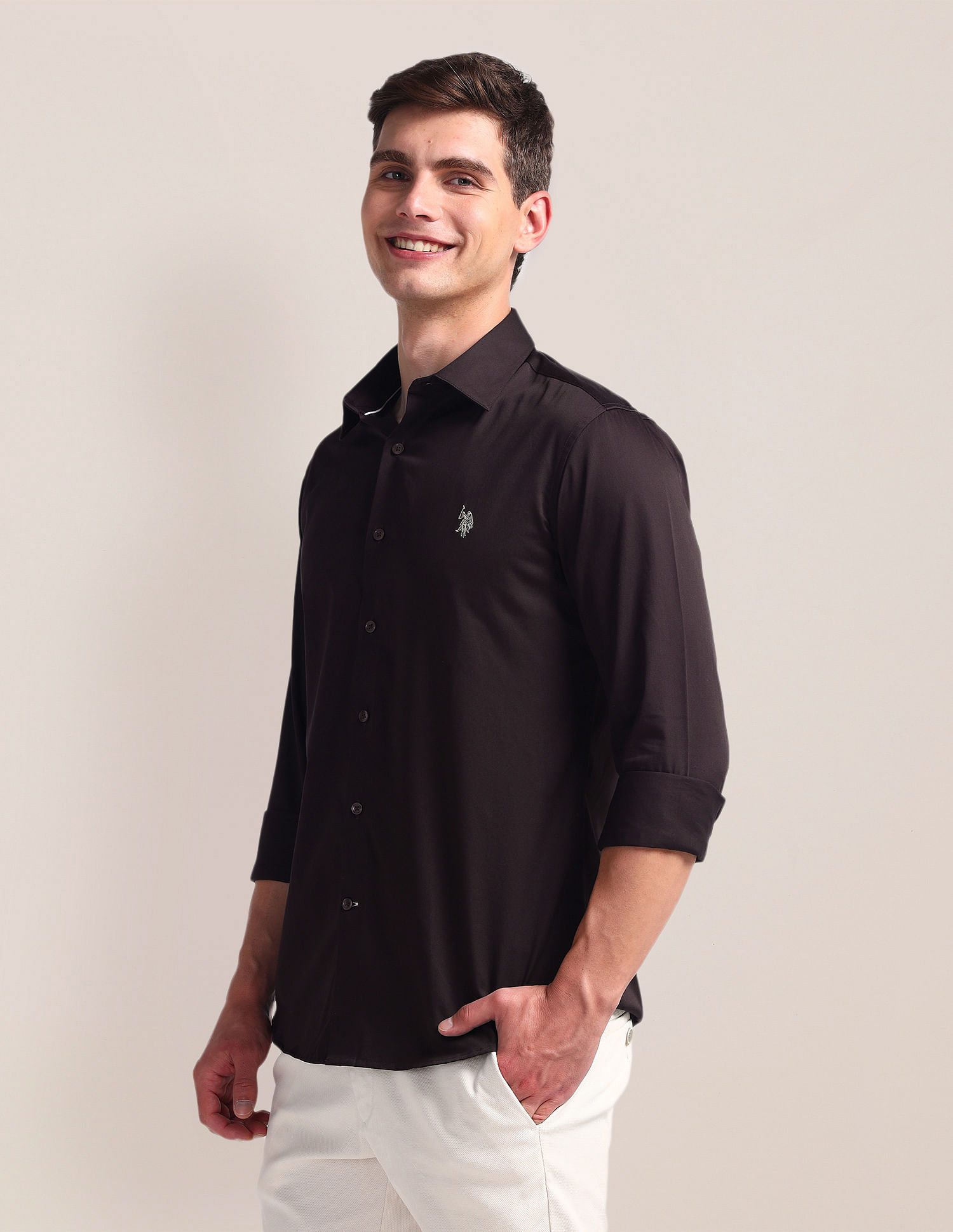 U.S. Polo Assn. Semi-Cutaway Collar Solid Shirt