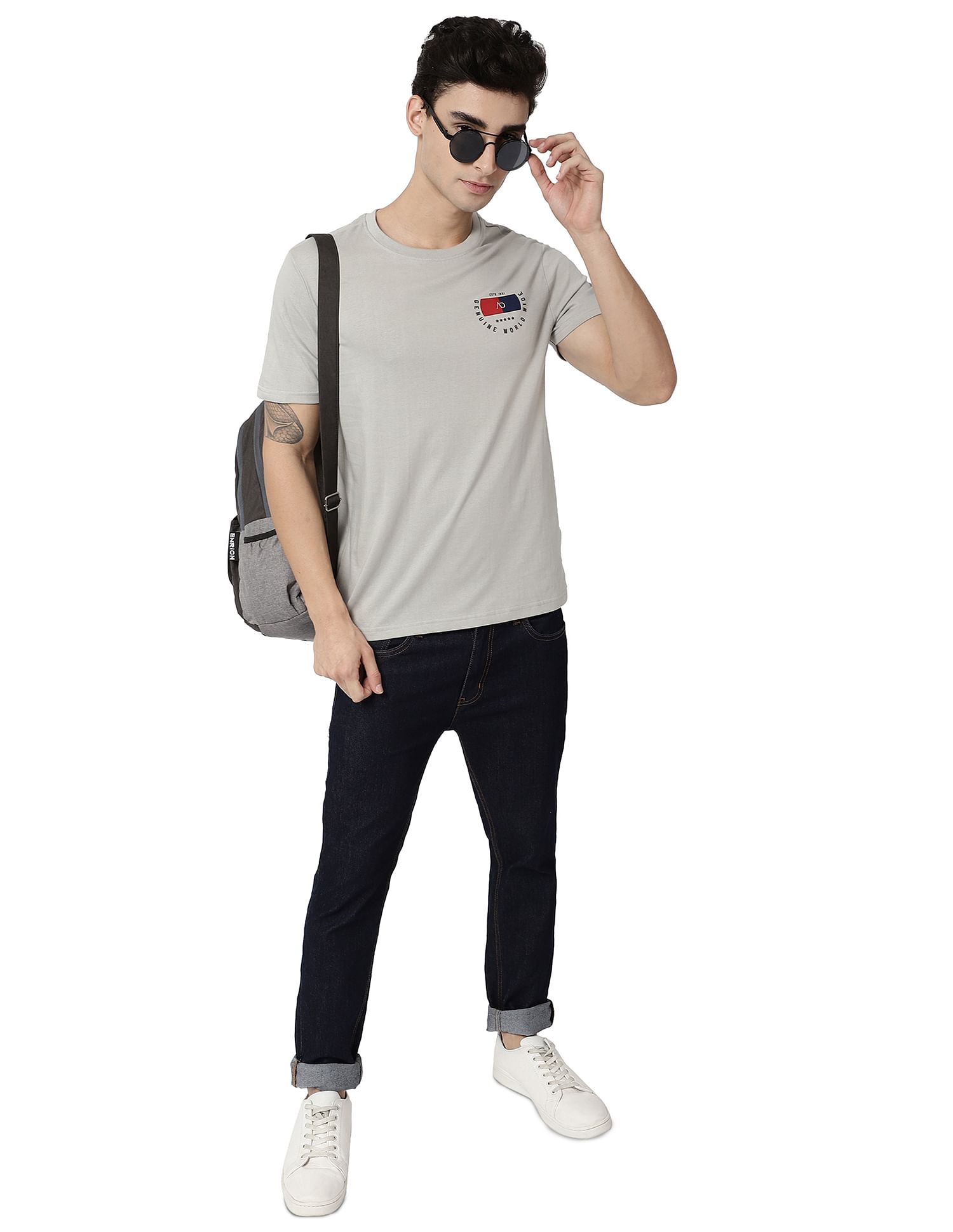 AD by Arvind Crew Neck Solid Cotton T-Shirt