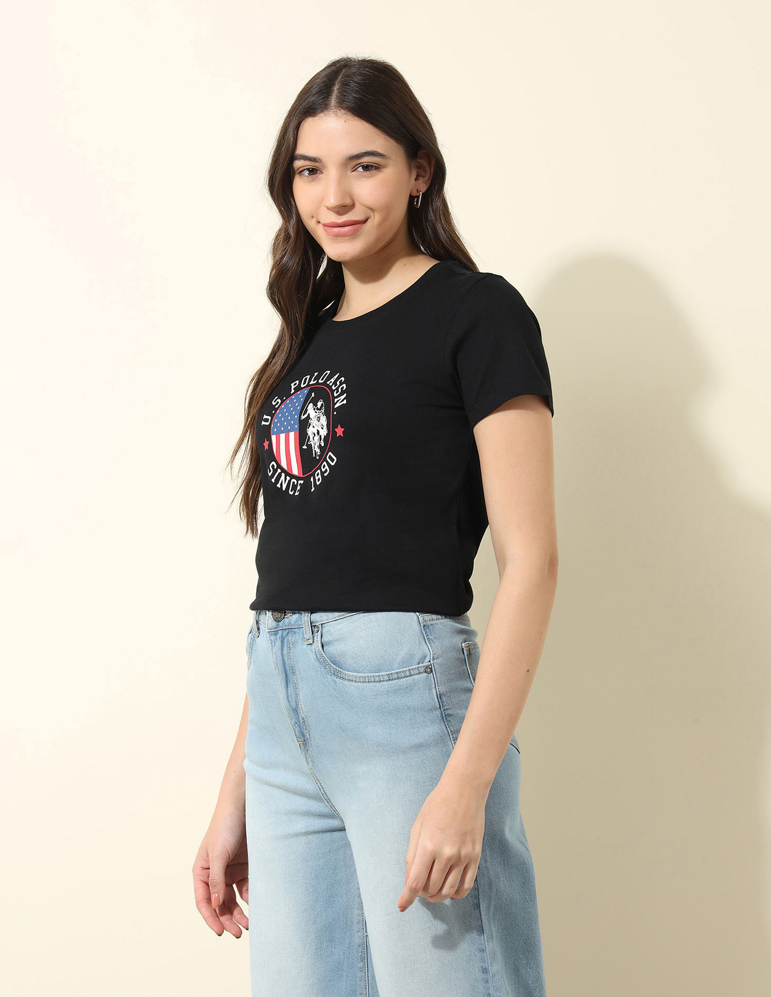U.S. Polo Assn. Women Regular Fit Brand Printed T-Shirt