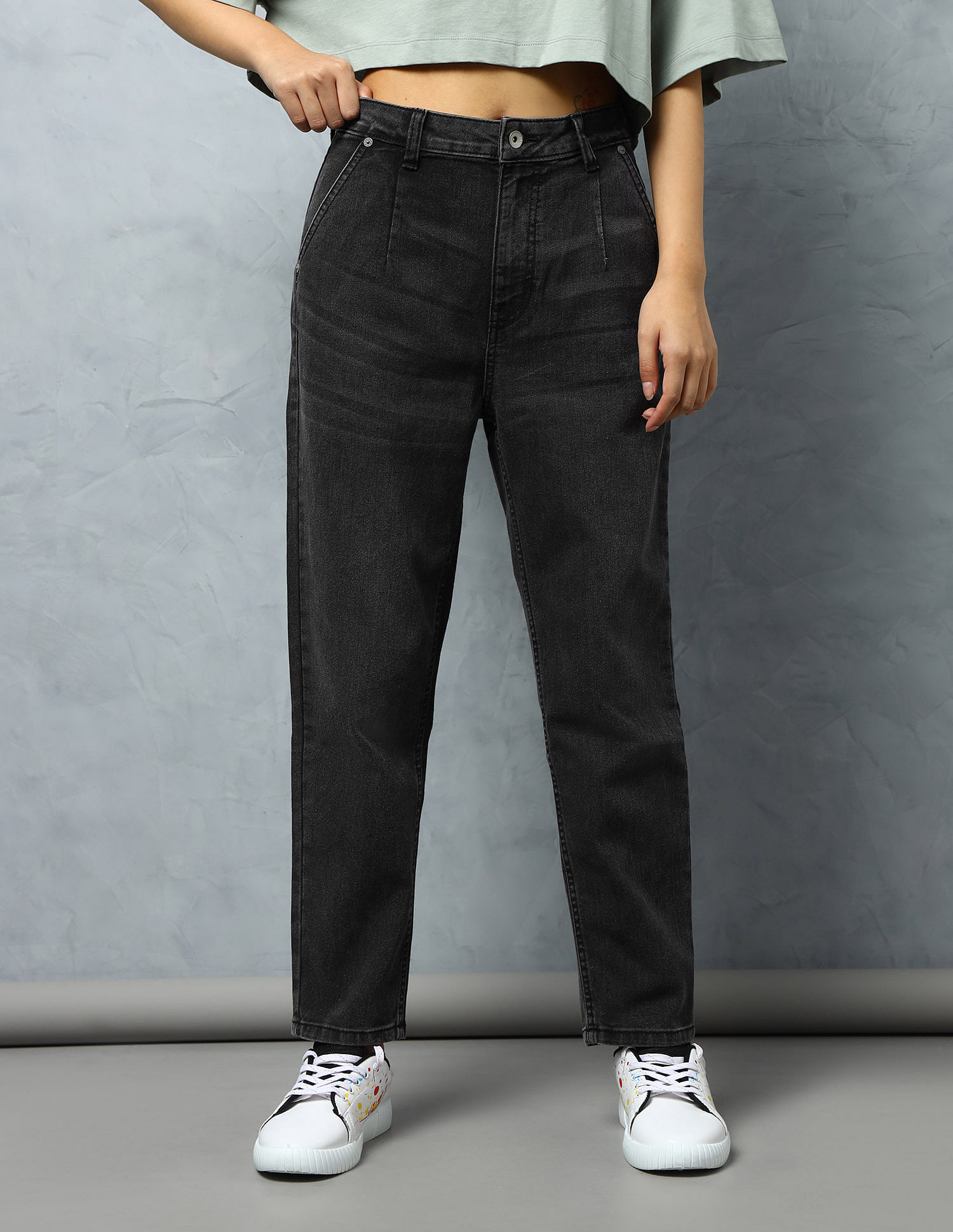 Flying Machine Women High Rise Cropped Mom Fit Jeans