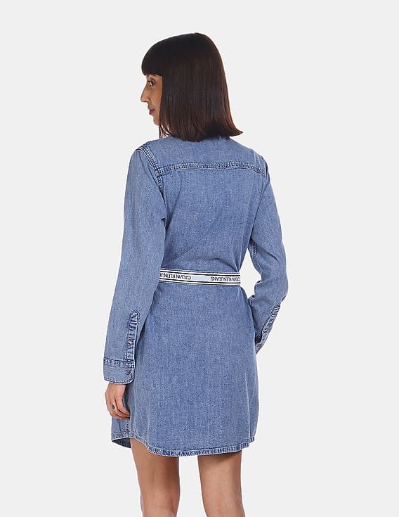 white christmas dresses Cannon Belted Denim Mini Dress – VICI main image 1