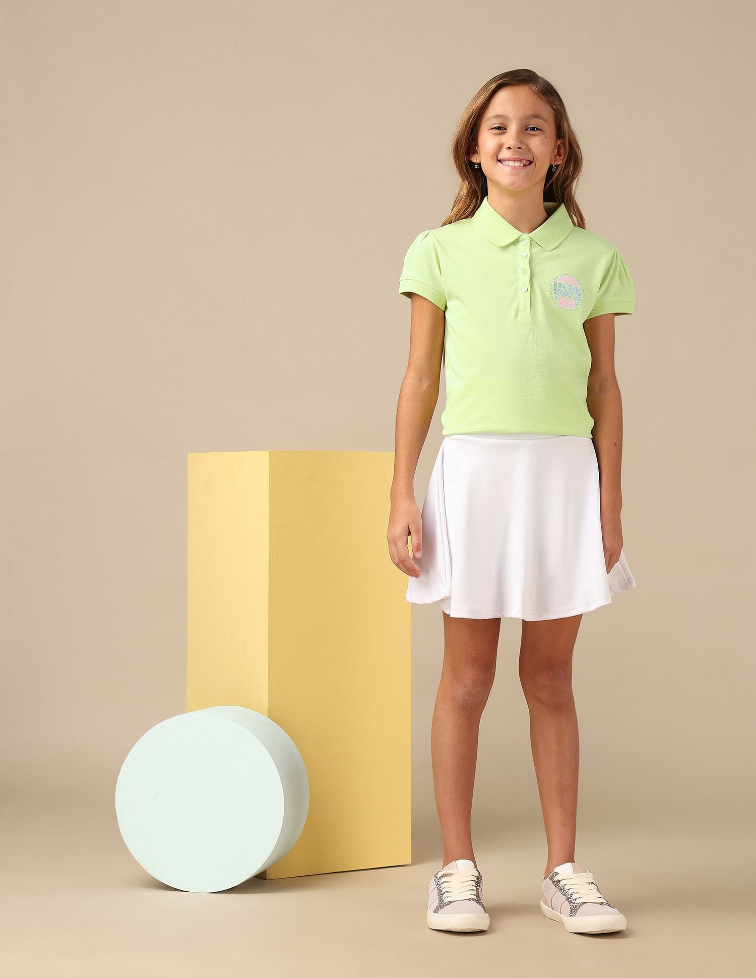U.S. Polo Assn. Kids Girls Brand Printed Relaxed Fit Polo Shirt