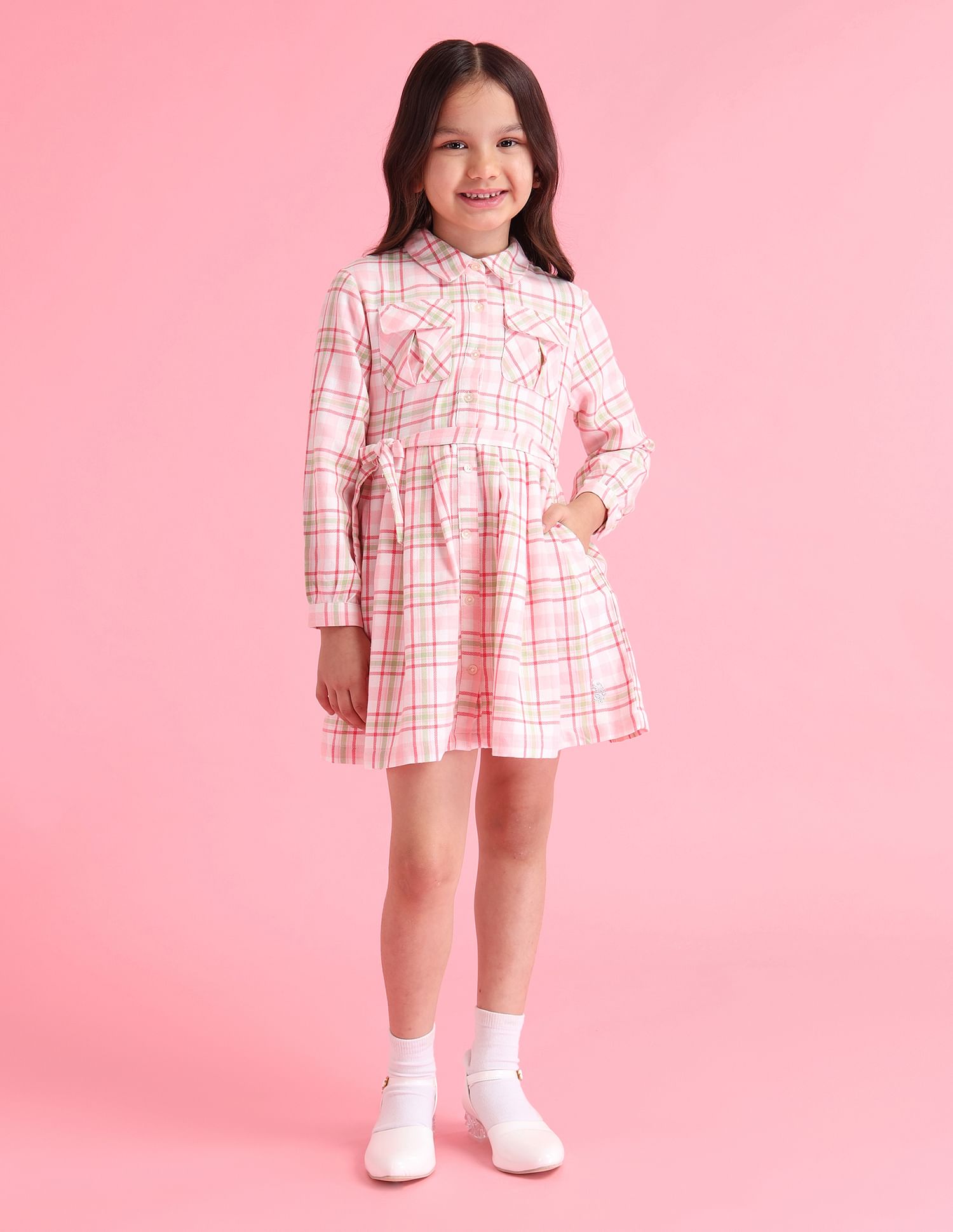U.S. Polo Assn. Kids Girls Checked A-Line Dress