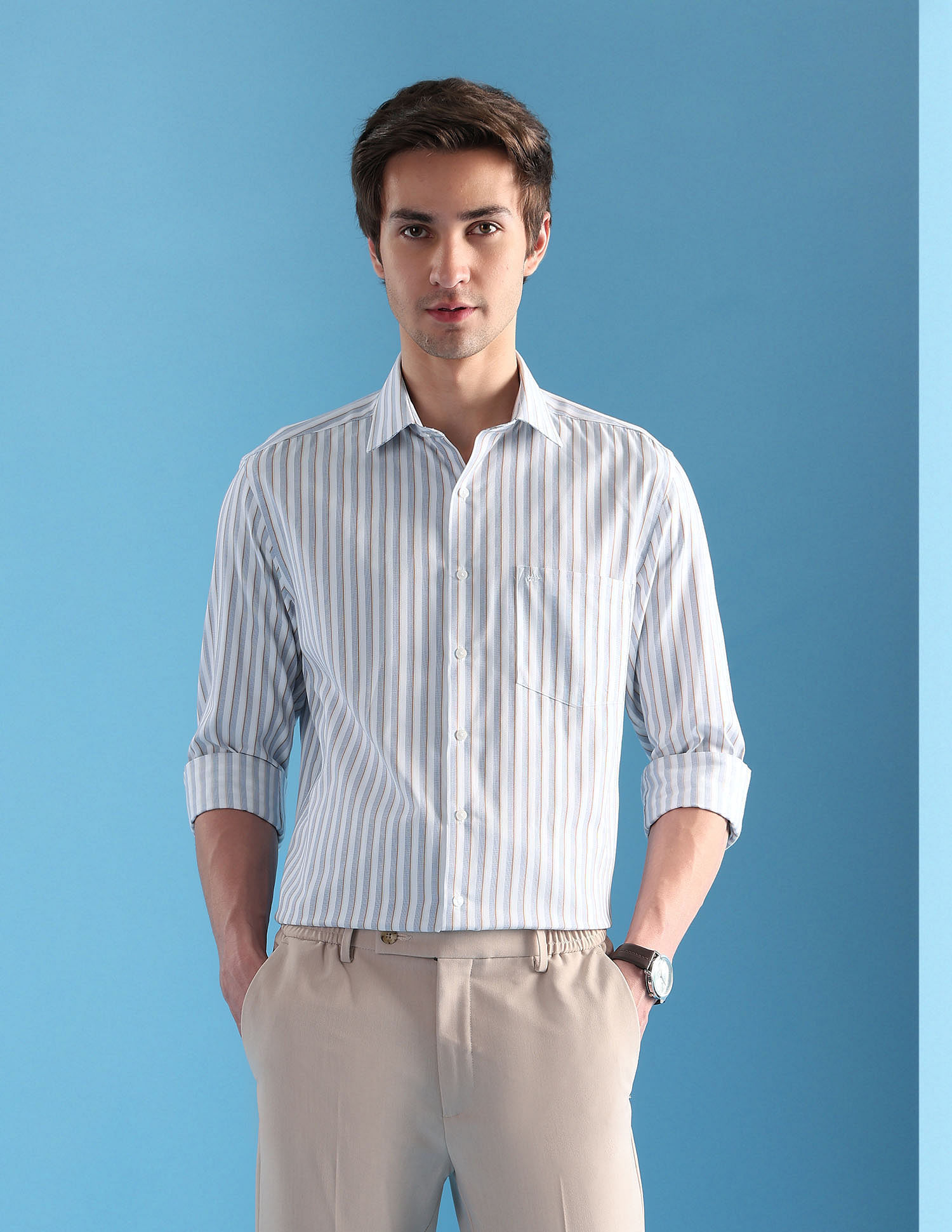 Arrow Vertical Striped Manhattan Slim Fit Velocity Shirt