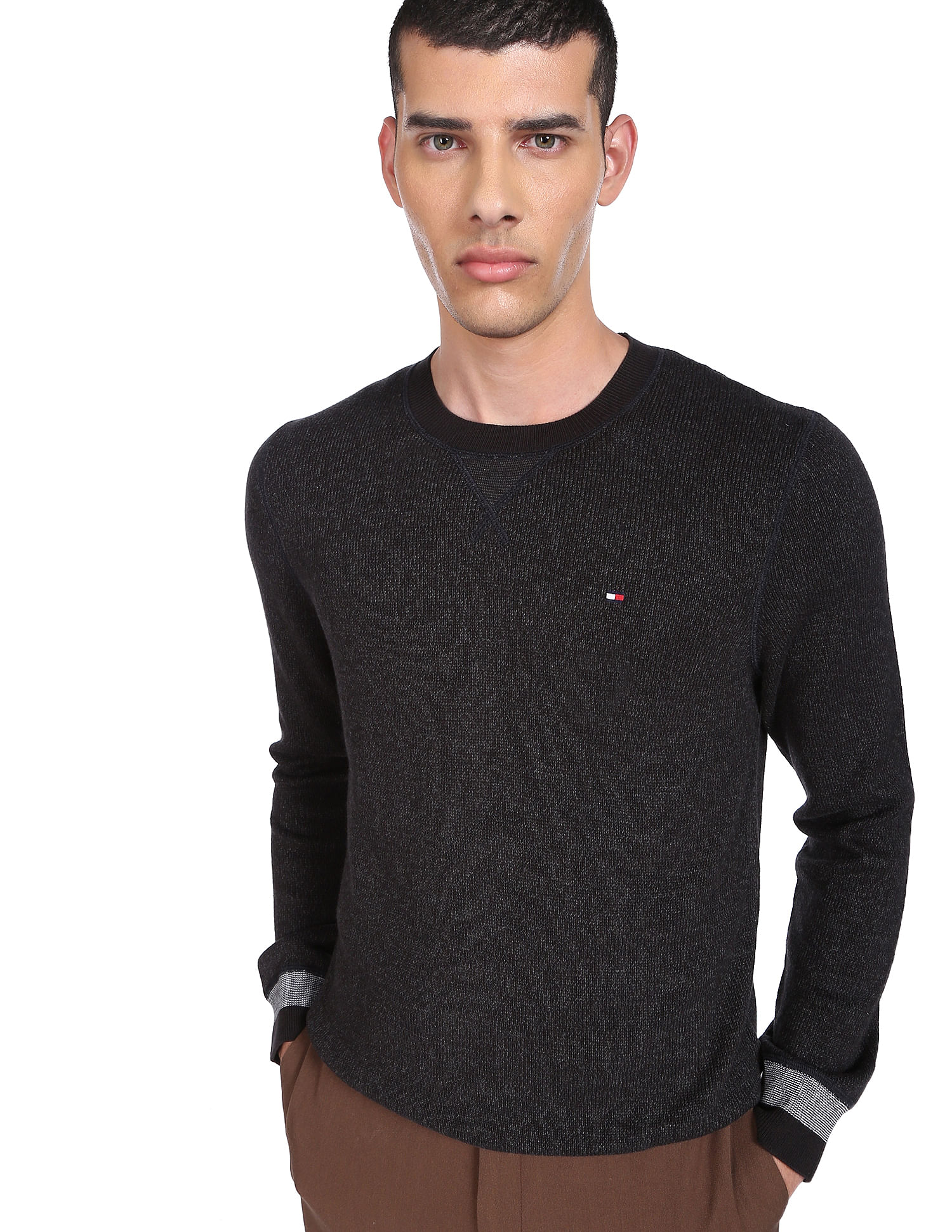 Buy Tommy Dark Grey Crew Neck Creed Solid Sweater -