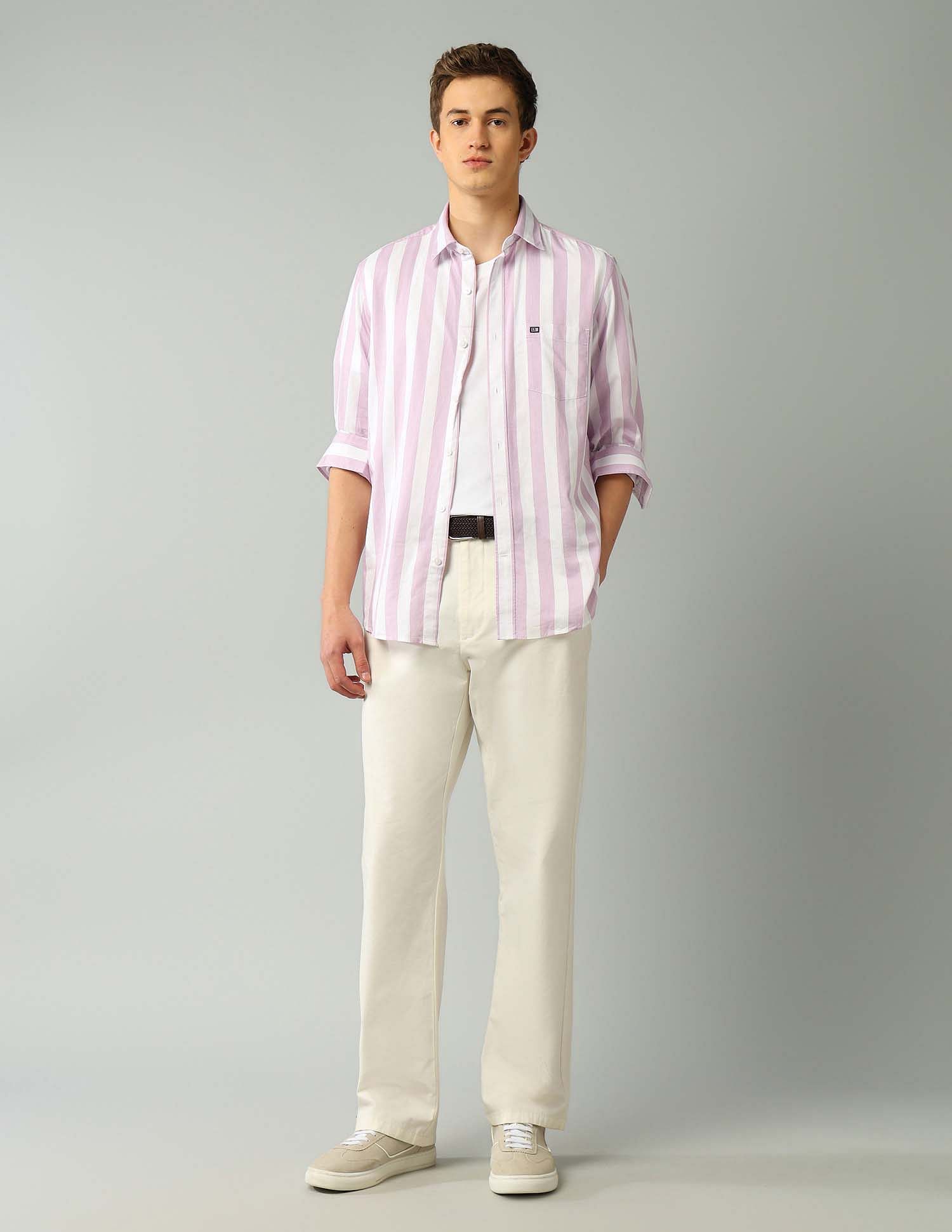 Arrow Sport Manhattan Slim Fit Vertical Striped Shirt
