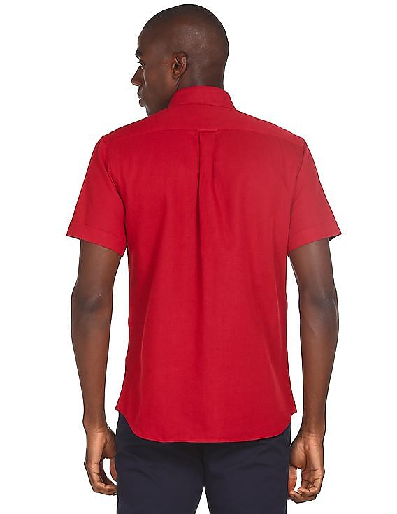 Red polo button hot sale up shirt