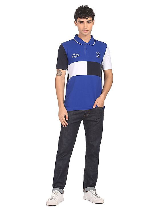 AD by Arvind Cotton Panelled Colour Block Polo Shirt