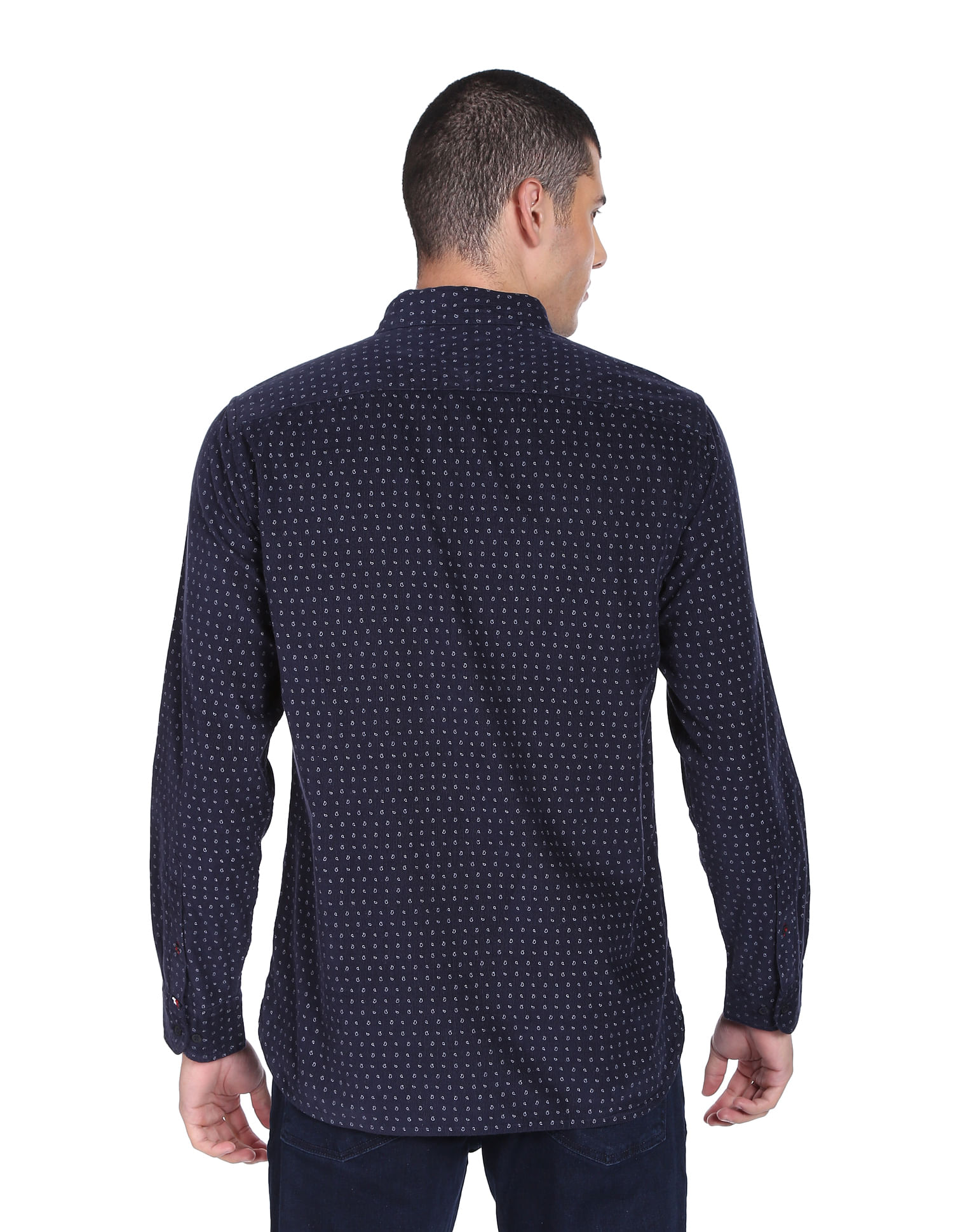 Tommy Hilfiger Men Navy Paisley Print Corduroy Cotton Casual Shirt